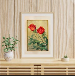 Mid-Century 1950s Italian Signed and Dated Still Life with Flowers
