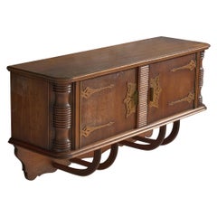 Vittorio Valabrega Attribution, Wall-Mounted Cabinet, Oak, Metal, Italy, 1930s