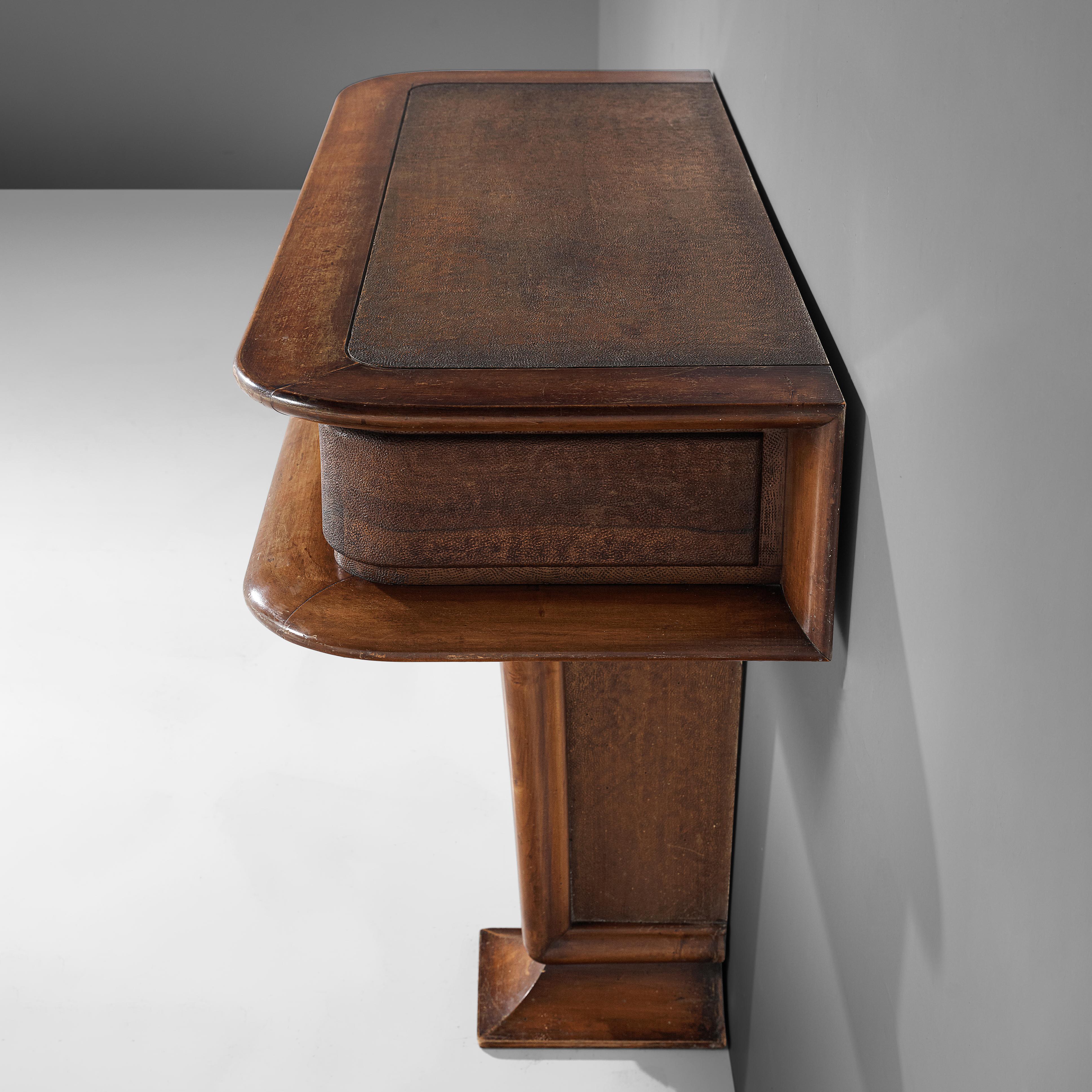Vittorio Valabrega Console with Drawer in Leather and Walnut For Sale 2