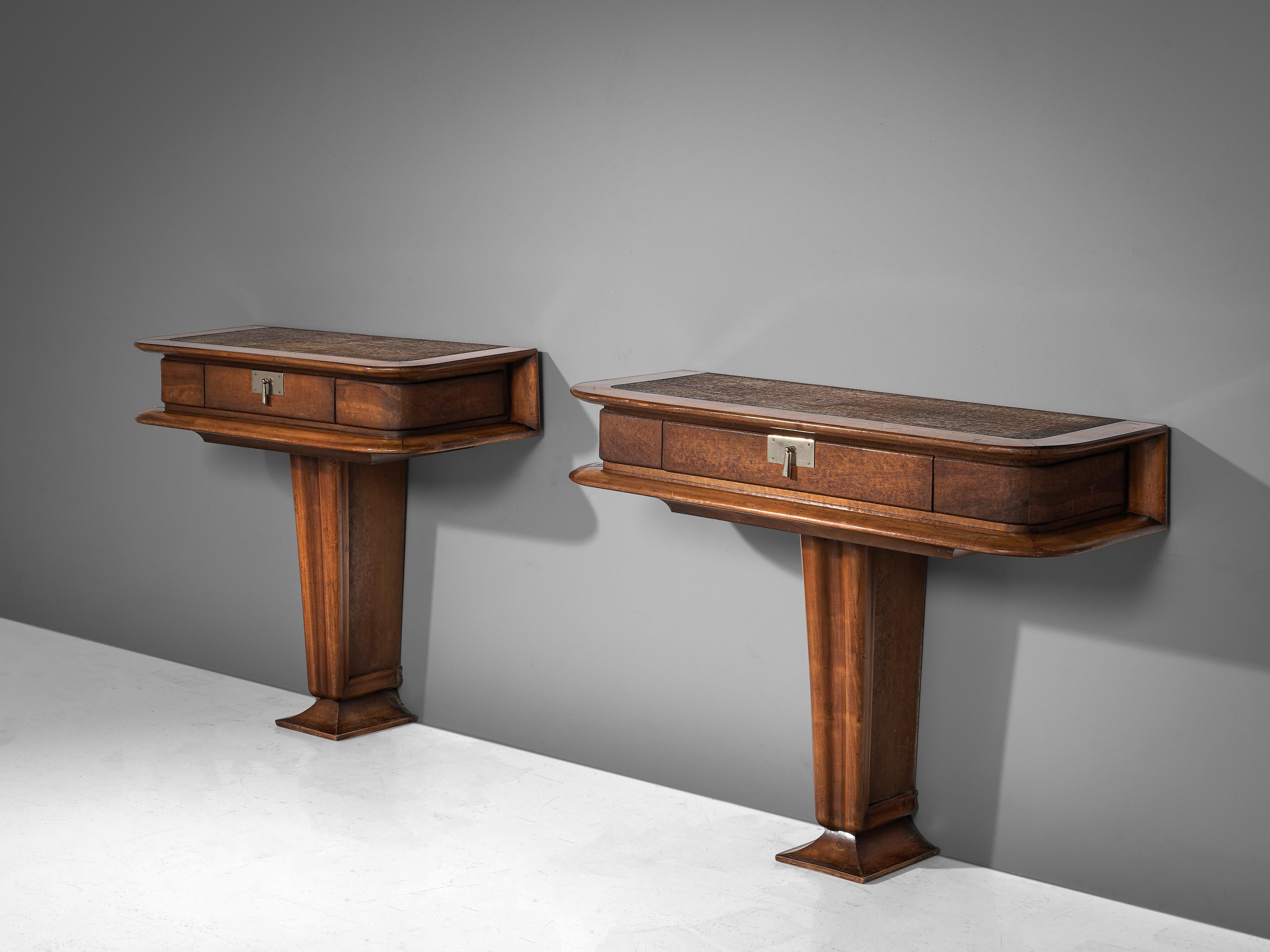 Vittorio Valabrega Console with Drawer in Leather and Walnut For Sale 4