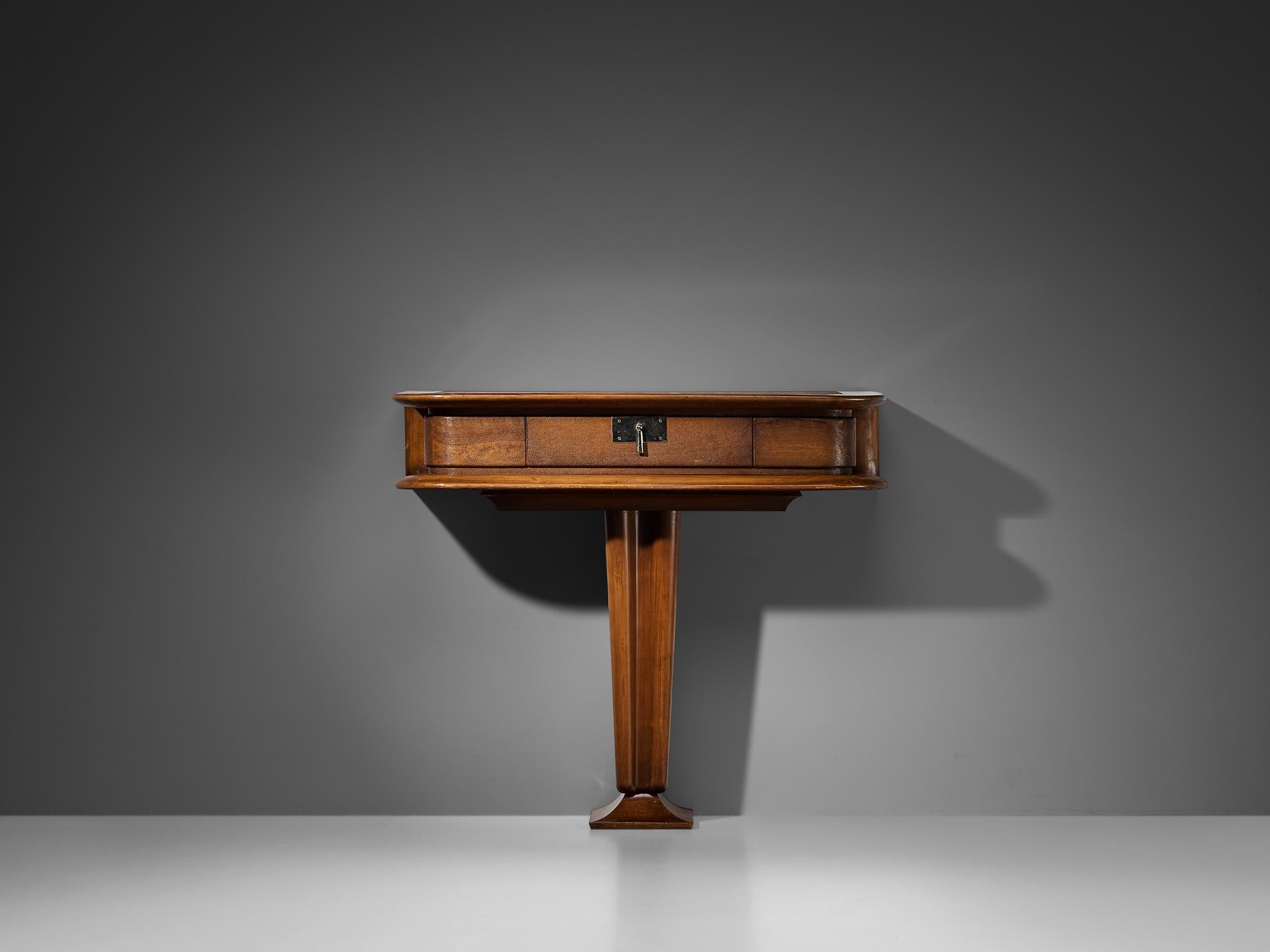 Art Deco Vittorio Valabrega Console with Drawer in Leather and Walnut 