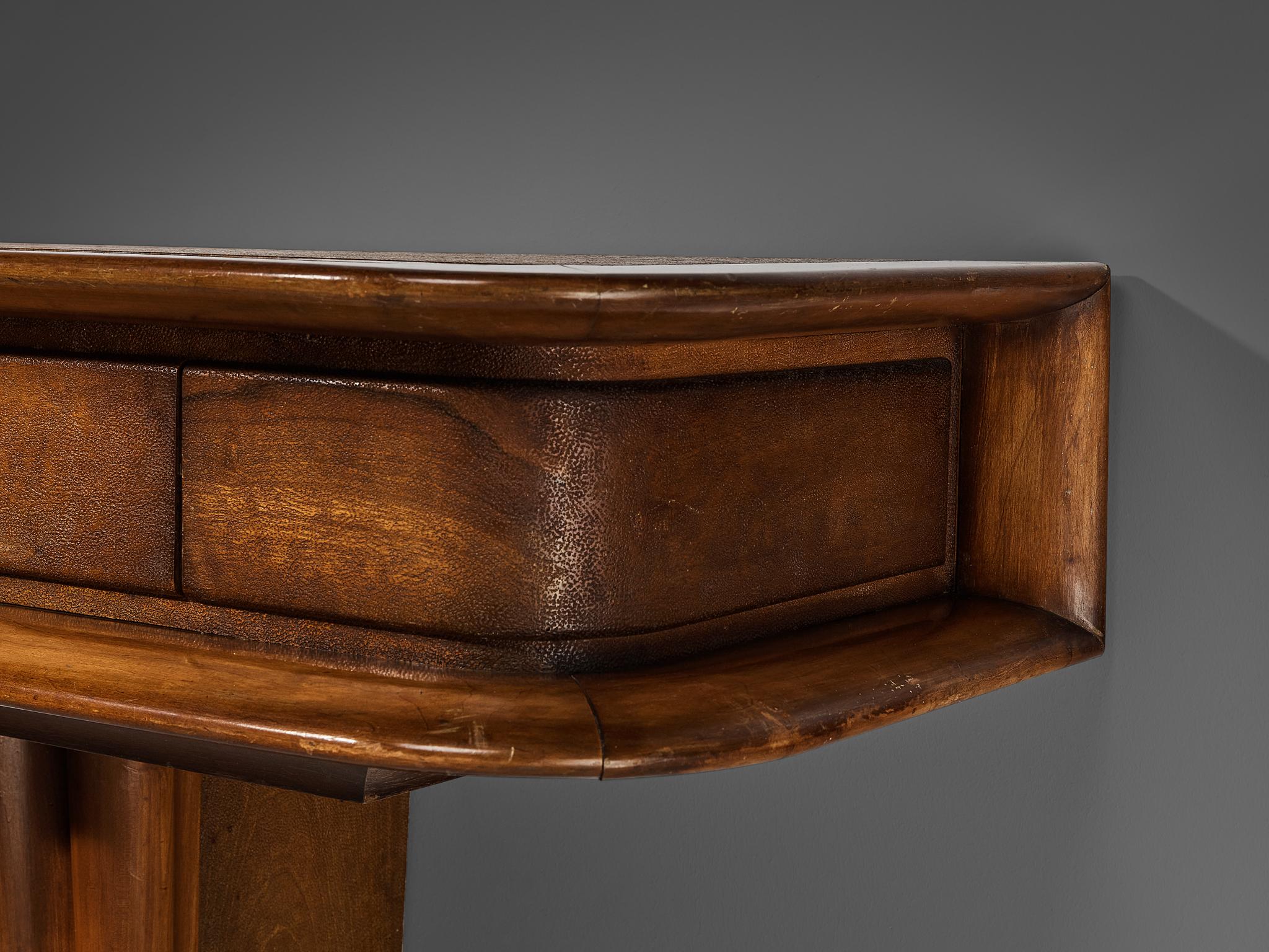 Vittorio Valabrega Console with Drawer in Leather and Walnut  In Good Condition In Waalwijk, NL