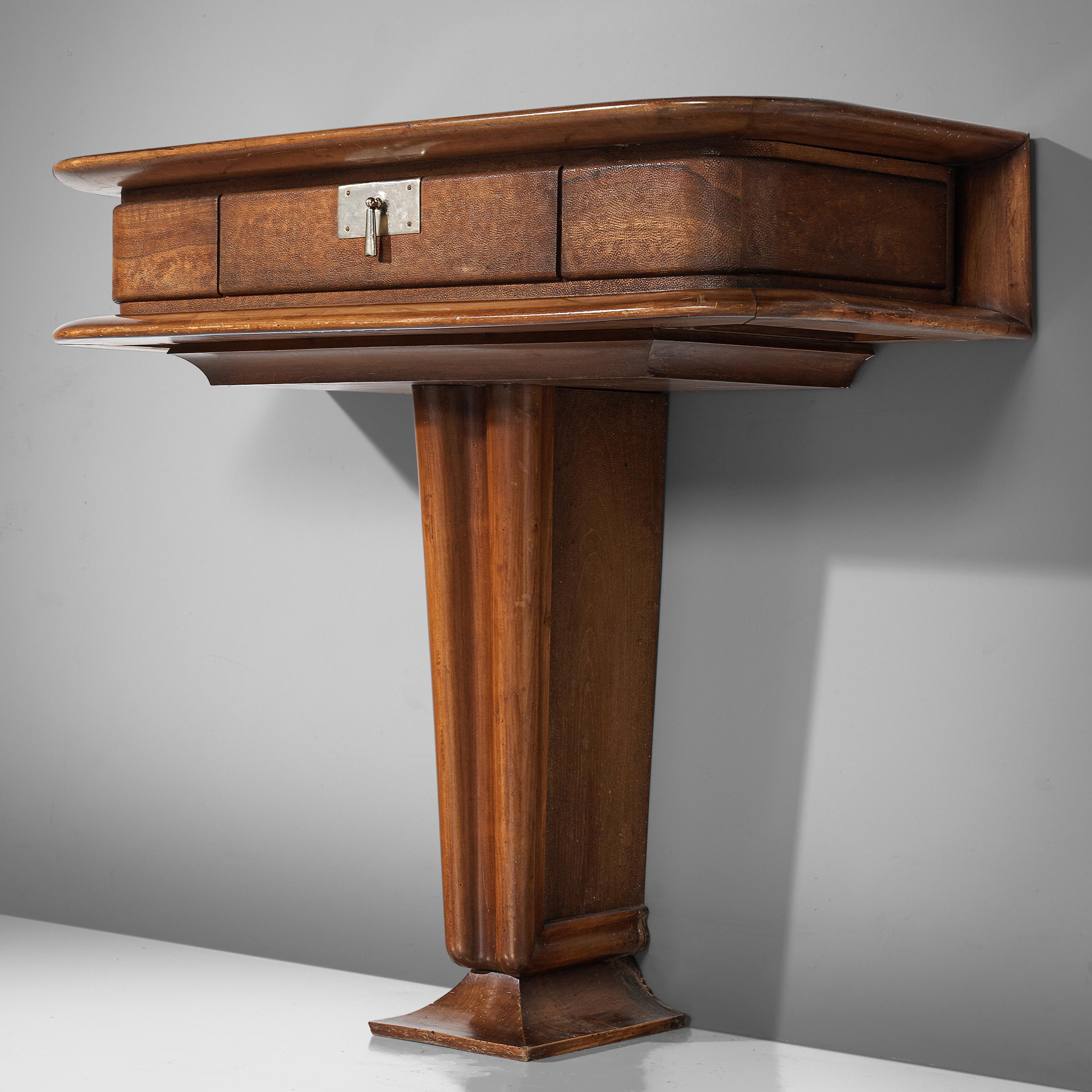 Mid-20th Century Vittorio Valabrega Console with Drawer in Leather and Walnut