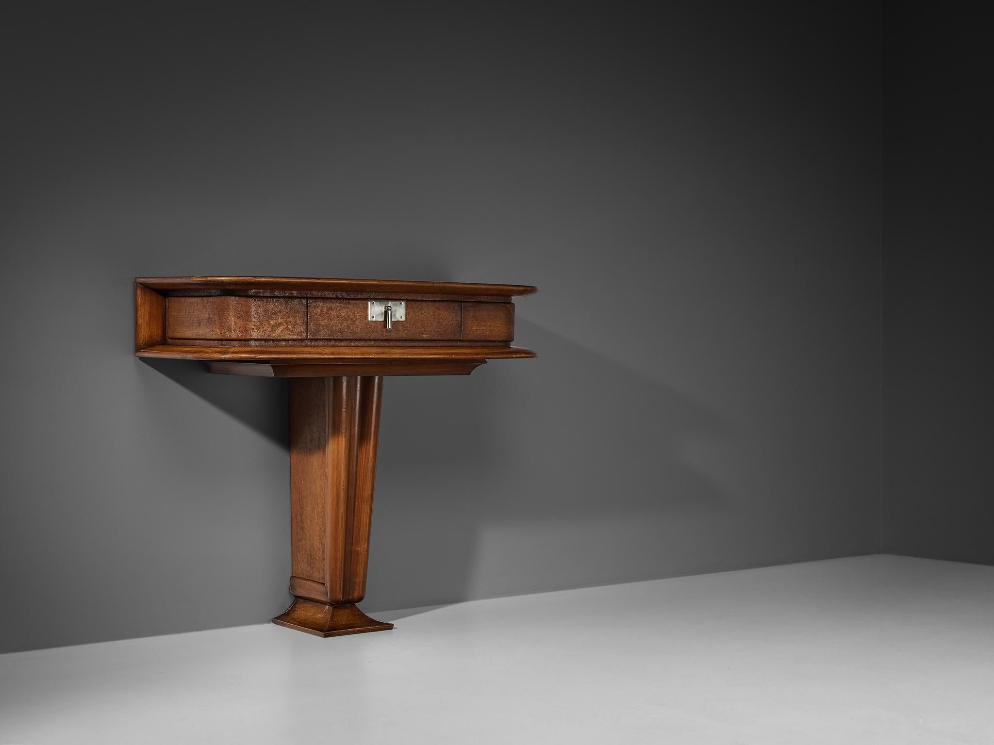 Steel Vittorio Valabrega Console with Drawer in Leather and Walnut 