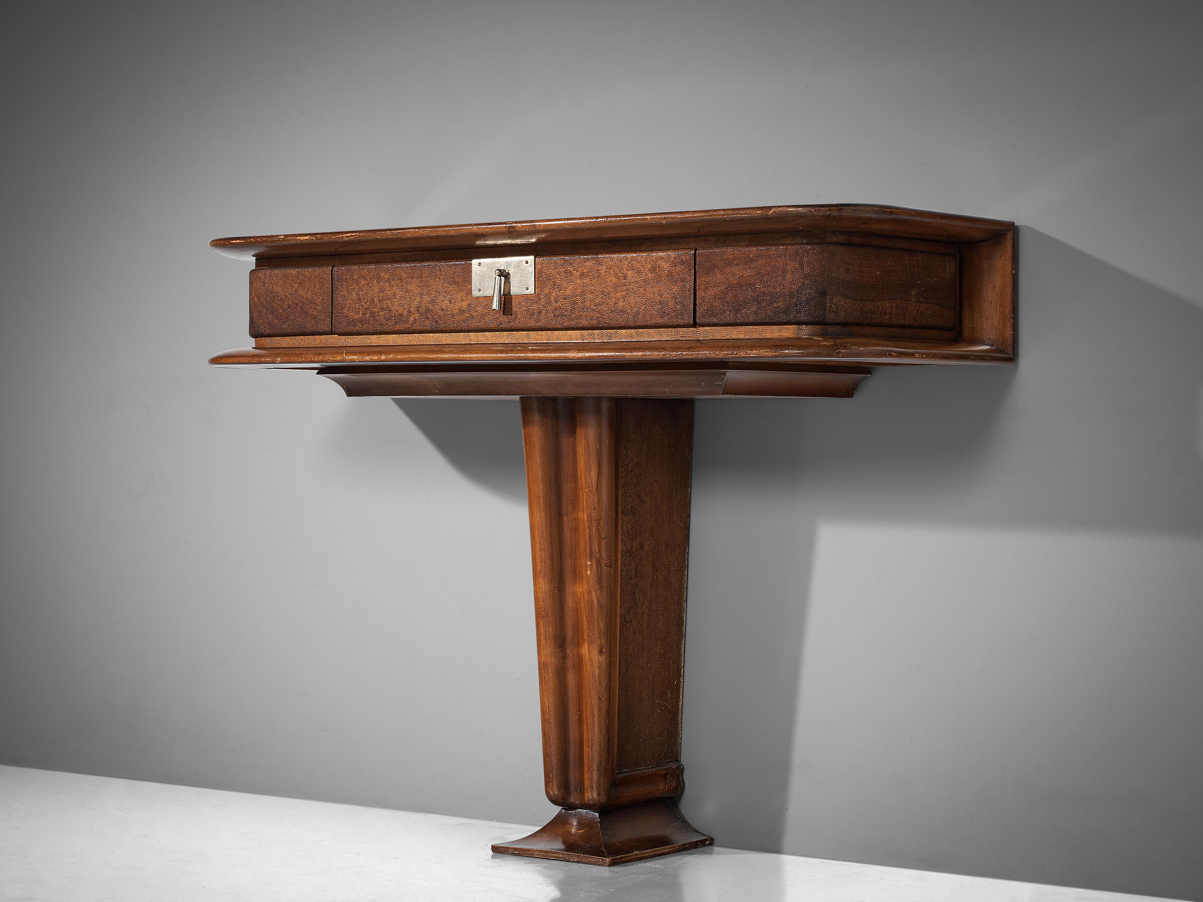 Vittorio Valabrega Console with Drawer in Leather and Walnut 3