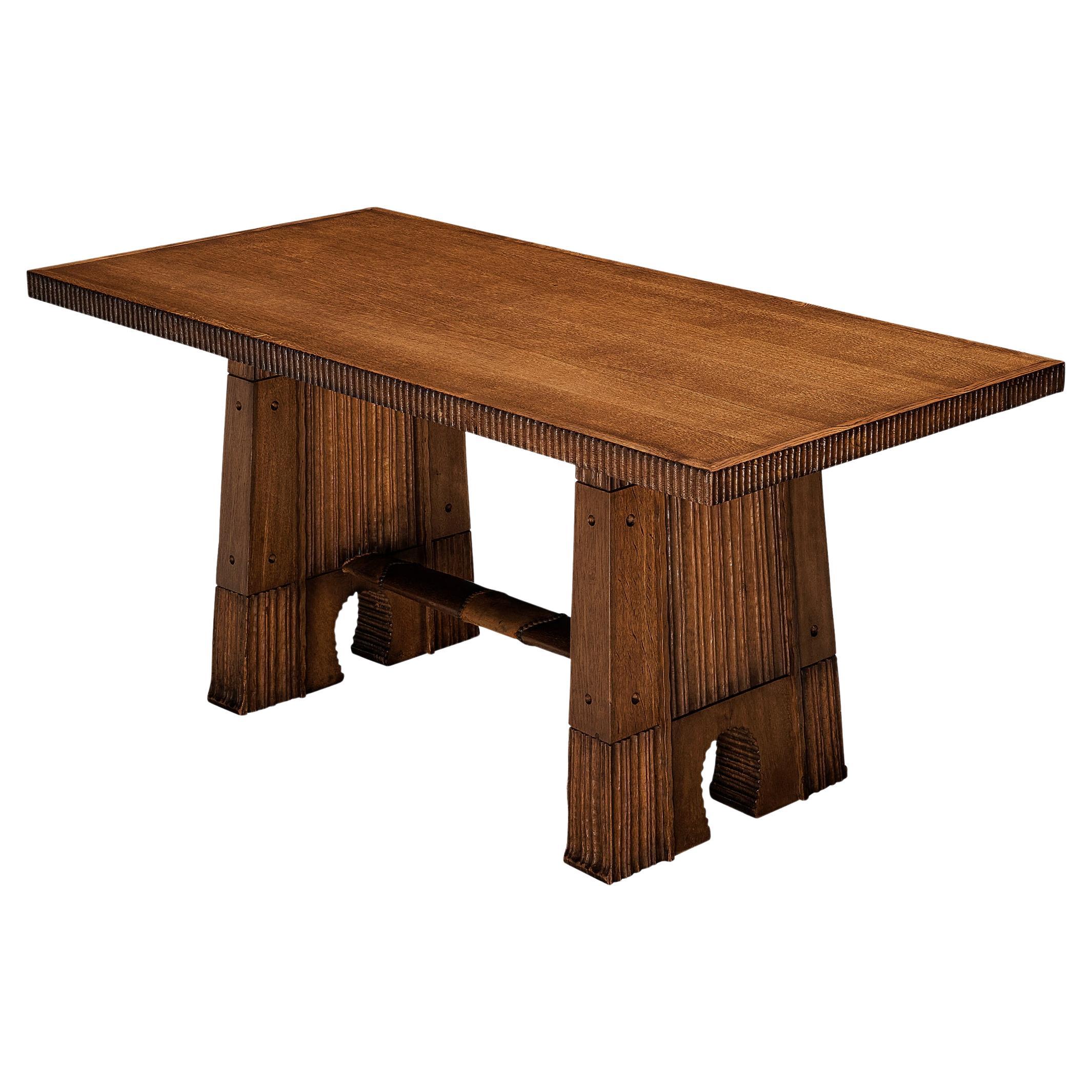 Vittorio Valabrega Dining Table in Oak with Intricate Carvings 