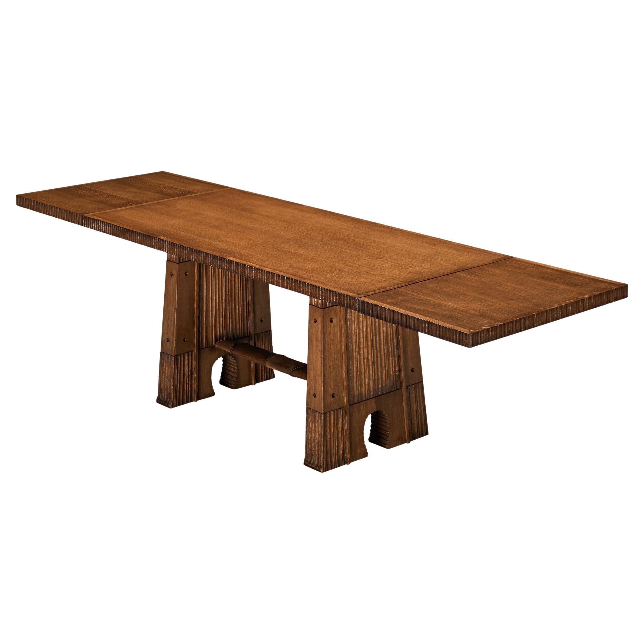 Vittorio Valabrega Extendable Dining Table in Oak with Intricate Carvings For Sale