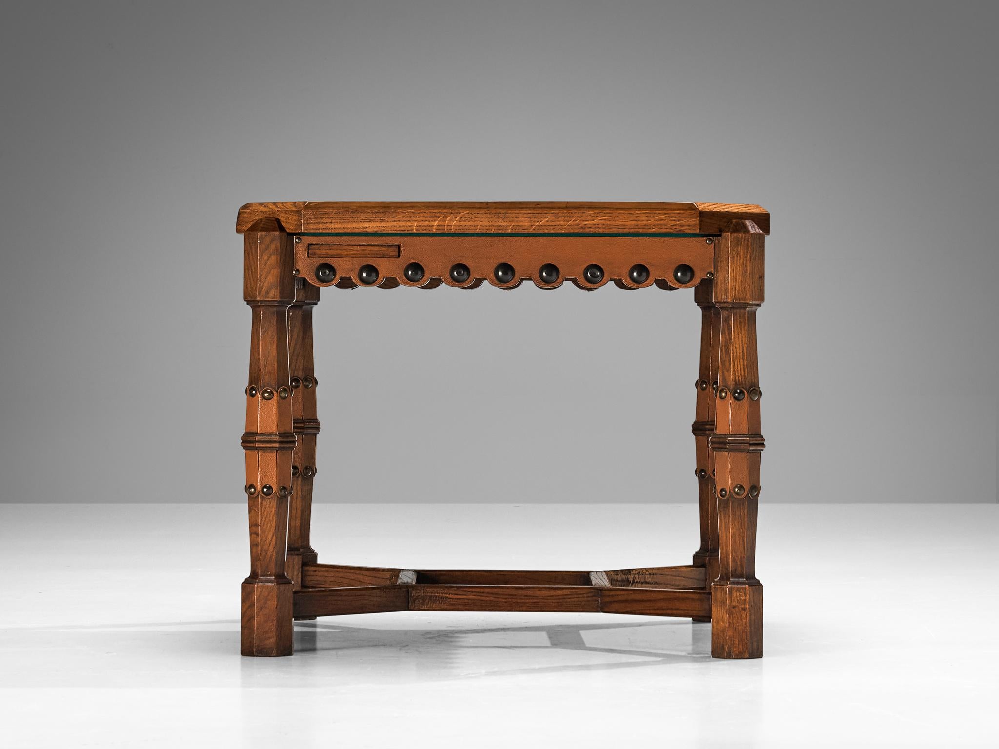 Vittorio Valabrega Game Table in Oak with Leather and Brass Details 4