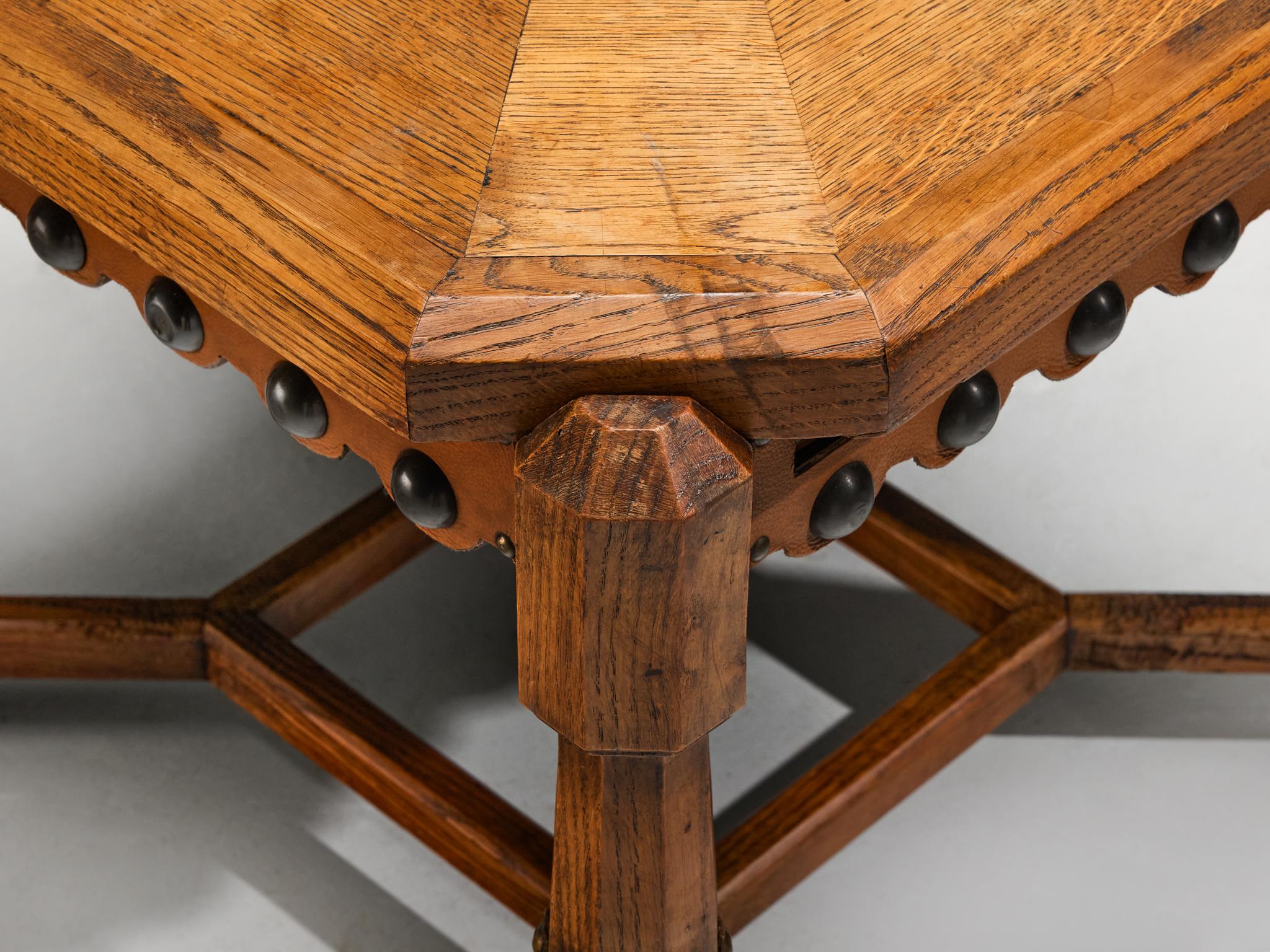 Vittorio Valabrega Game Table in Oak with Leather and Brass Details 1