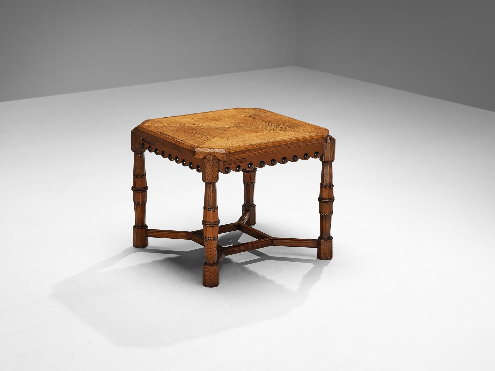 Vittorio Valabrega Game Table in Oak with Leather and Brass Details 2
