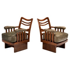 Vittorio Valabrega Pair of Lounge Chairs in Walnut and Leather