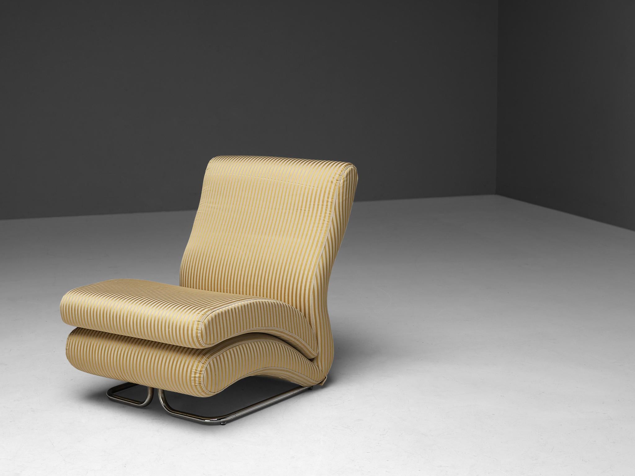 Italian Vittorio Varo for I.P.E. 'Cigno' Lounge Chair in Striped Upholstery For Sale