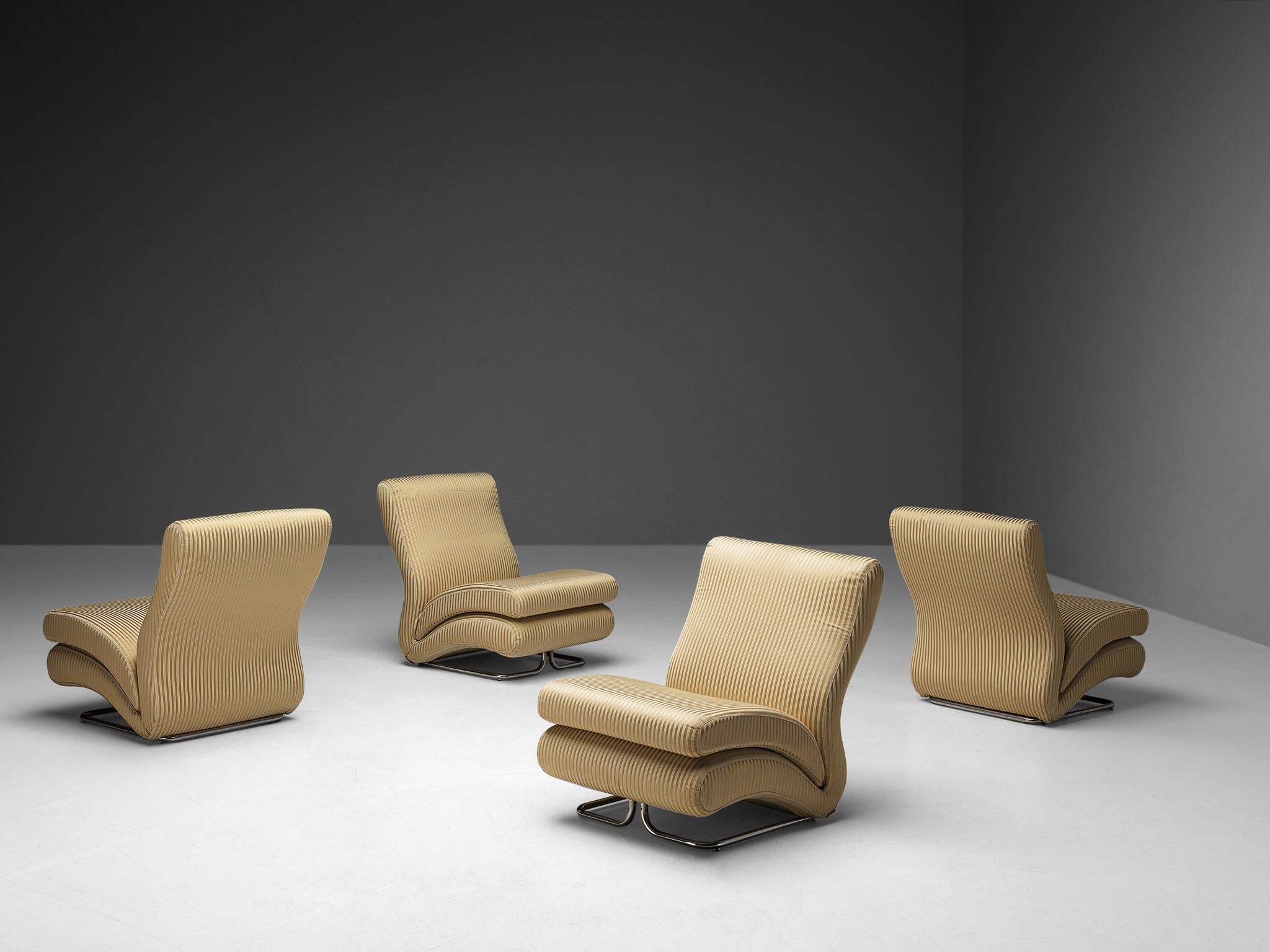 Vittorio Varo pour I.P.E. « Cigno » fauteuils de salon en tissu rayé  en vente 2