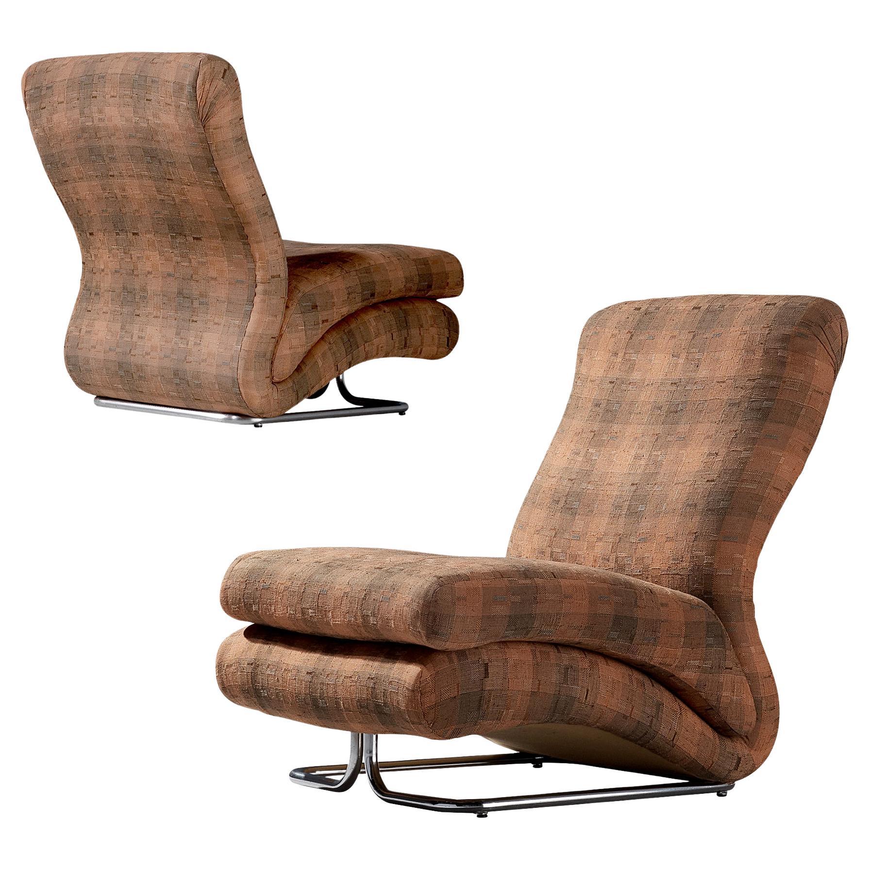 Vittorio Varo for I.P.E. Pair of 'Cigno' Lounge Chairs in Checkered Upholstery