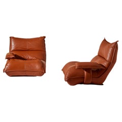 Vintage Vittorio Varo Pair of Leather Zinzolo Armchairs for Plan Interior Design, Italy