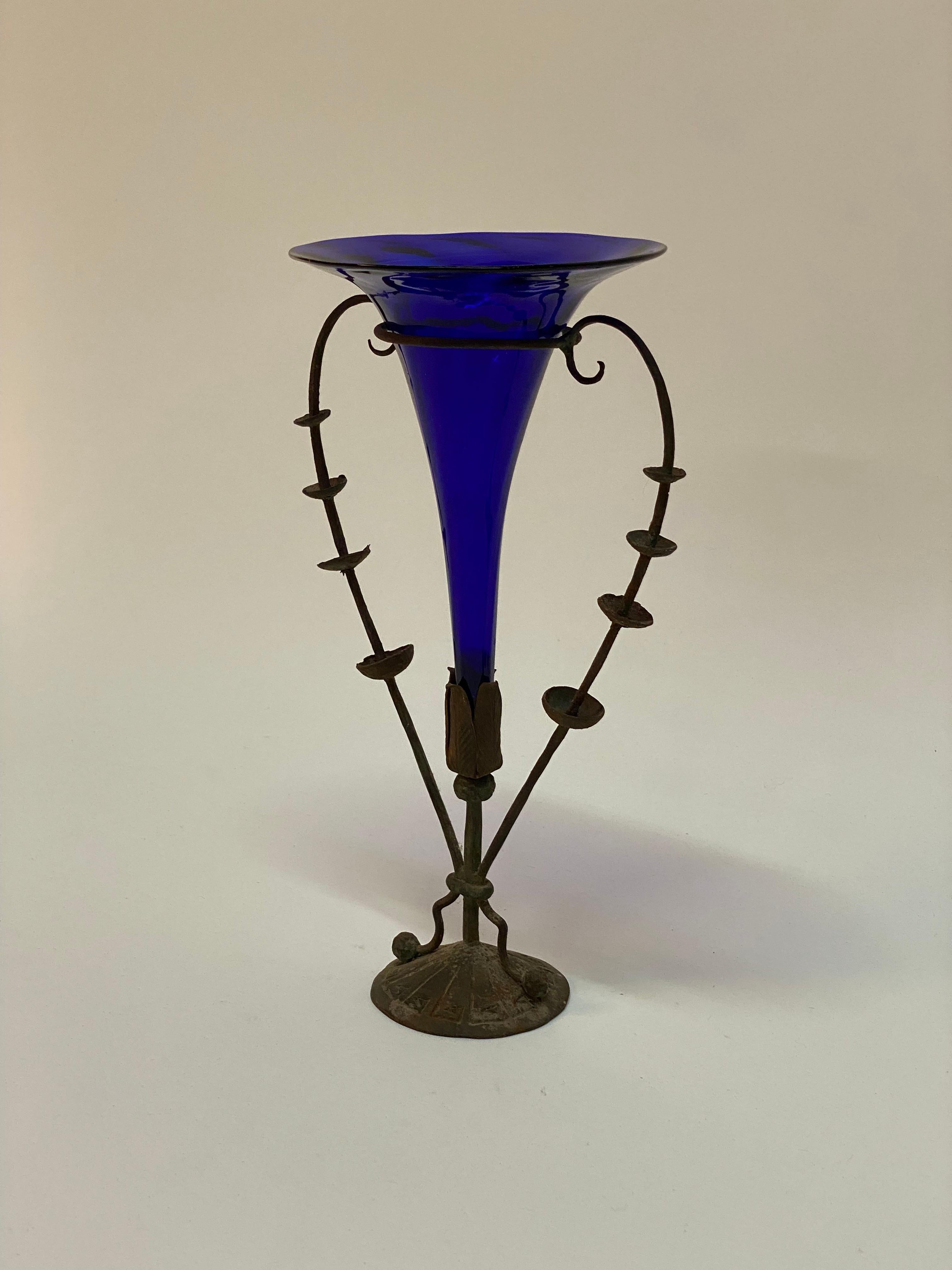 Italian Vittorio Zecchin Art Nouveau Cobalt Blue Trumpet Vase