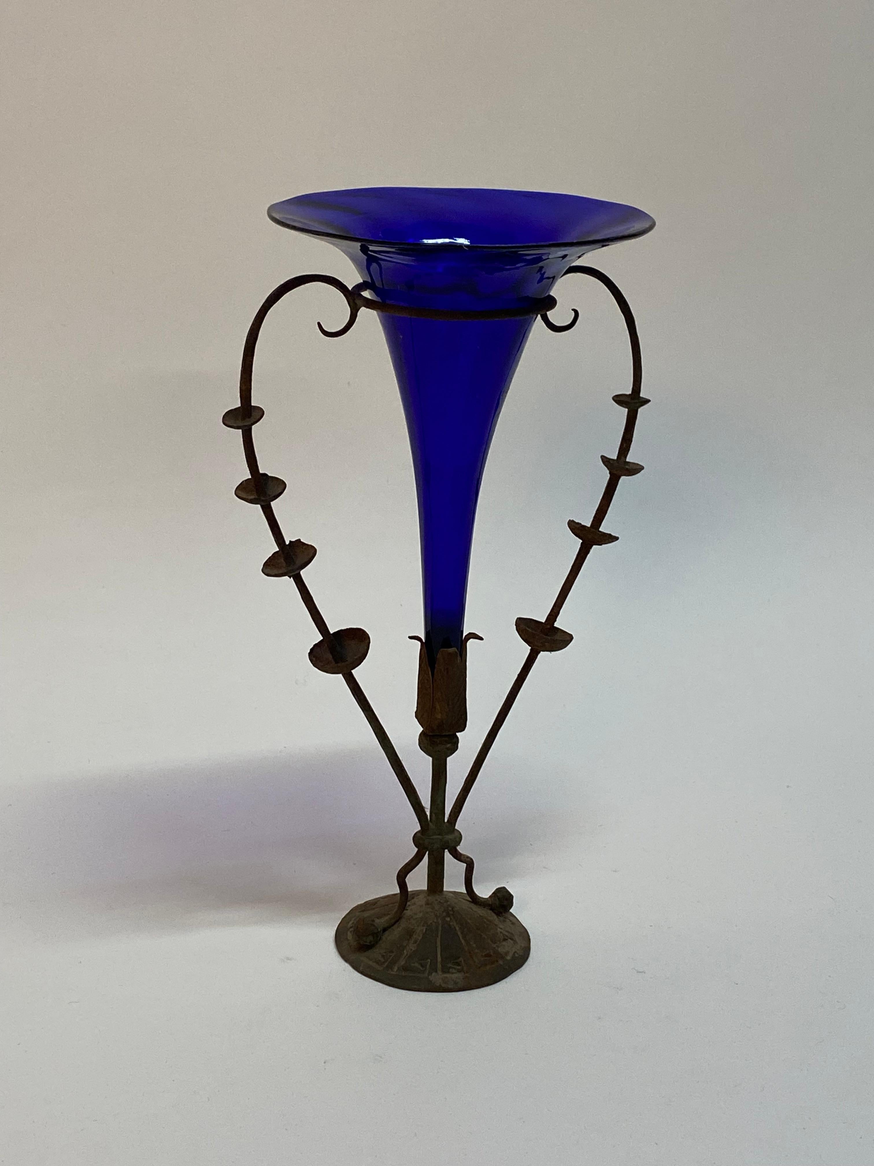 Early 20th Century Vittorio Zecchin Art Nouveau Cobalt Blue Trumpet Vase