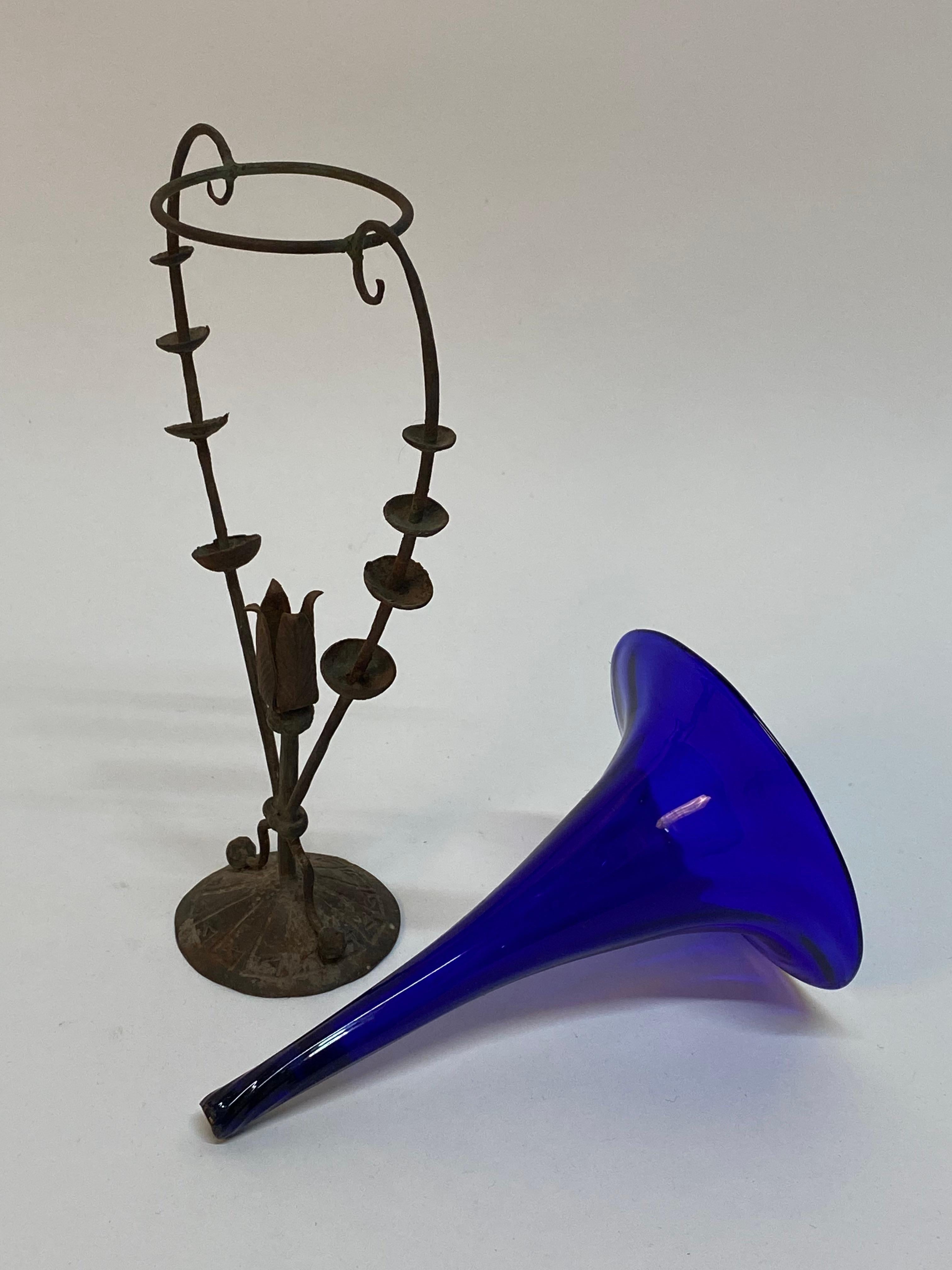 Metal Vittorio Zecchin Art Nouveau Cobalt Blue Trumpet Vase