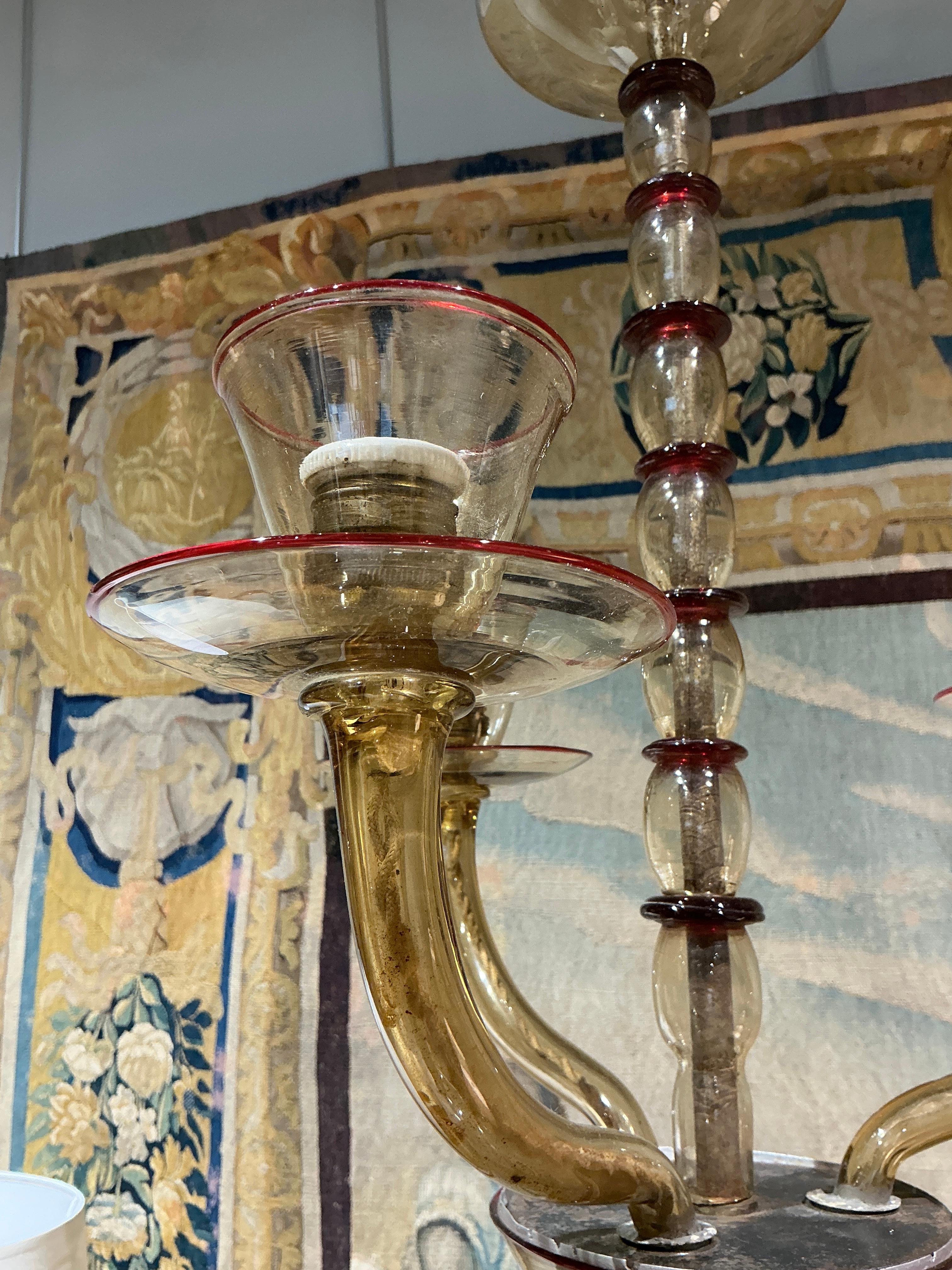 Mid-Century moderno Lampadario a 3 luci Vittorio Zecchin Murano 1920 in vendita