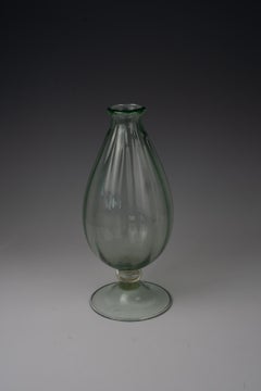 Vittorio Zecchin. Early 1930 glass vase relief green footed, 2x label by Pauly