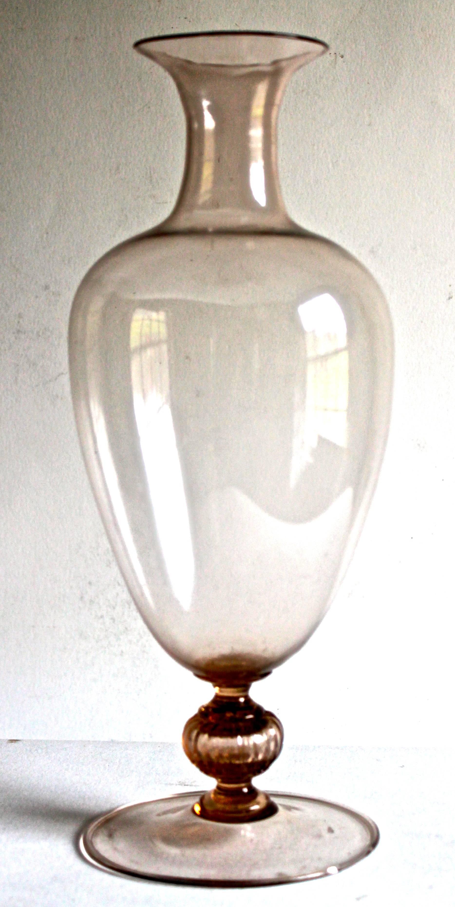 Of pale amber sofiato glass a variant of the Vetonese 'Signature' vase. Literature: 'Venini Catalogue Raisonne 1921-1986'Diaz de Santillana, pg.235.