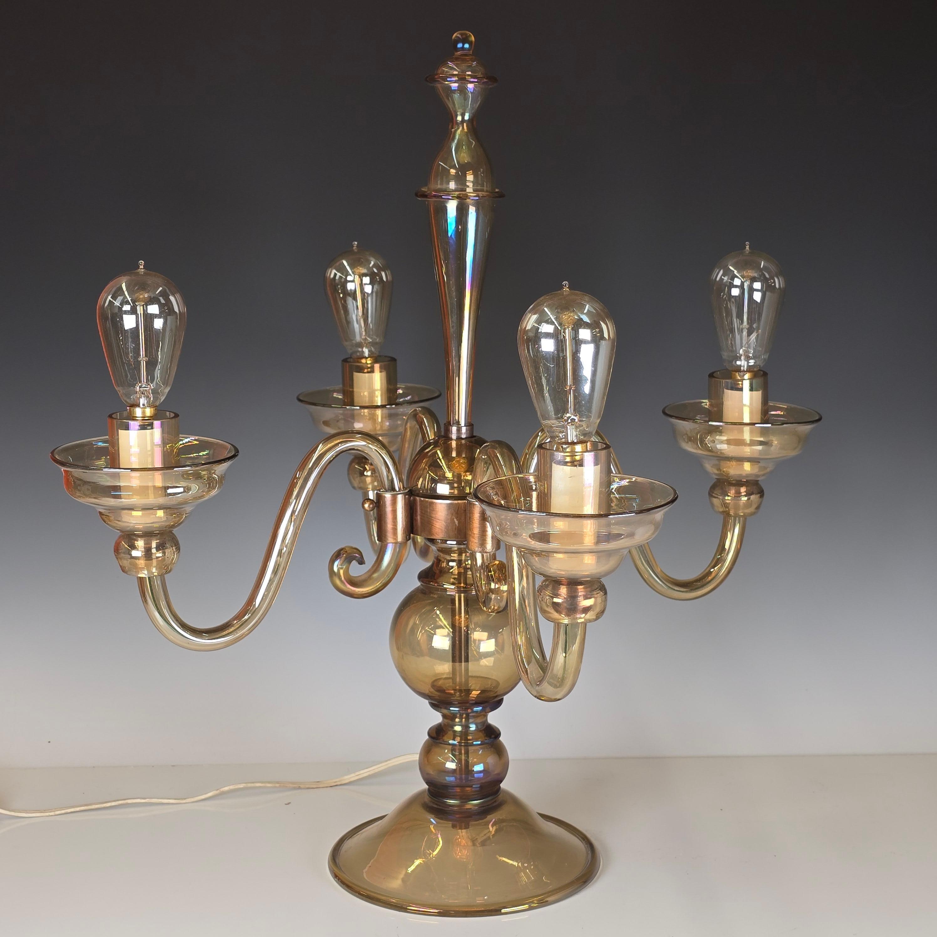 Vittorio Zecchin Iridato Sofosiati Candelabra Lamp In Good Condition For Sale In Kilmarnock, VA