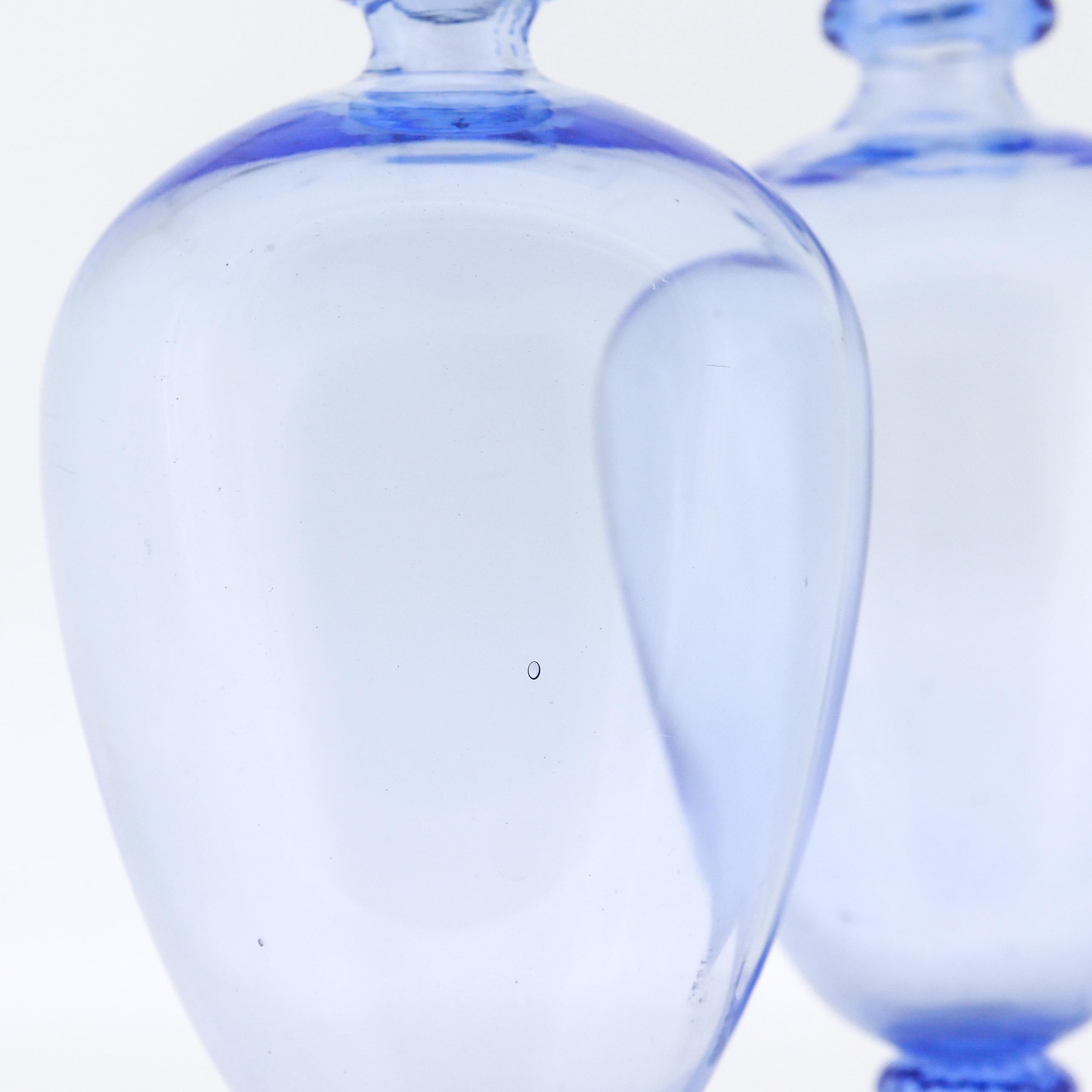 Vittorio Zecchin / MVM Cappellin Murano Glass Miniature Blue Veronese Vases Pair For Sale 4