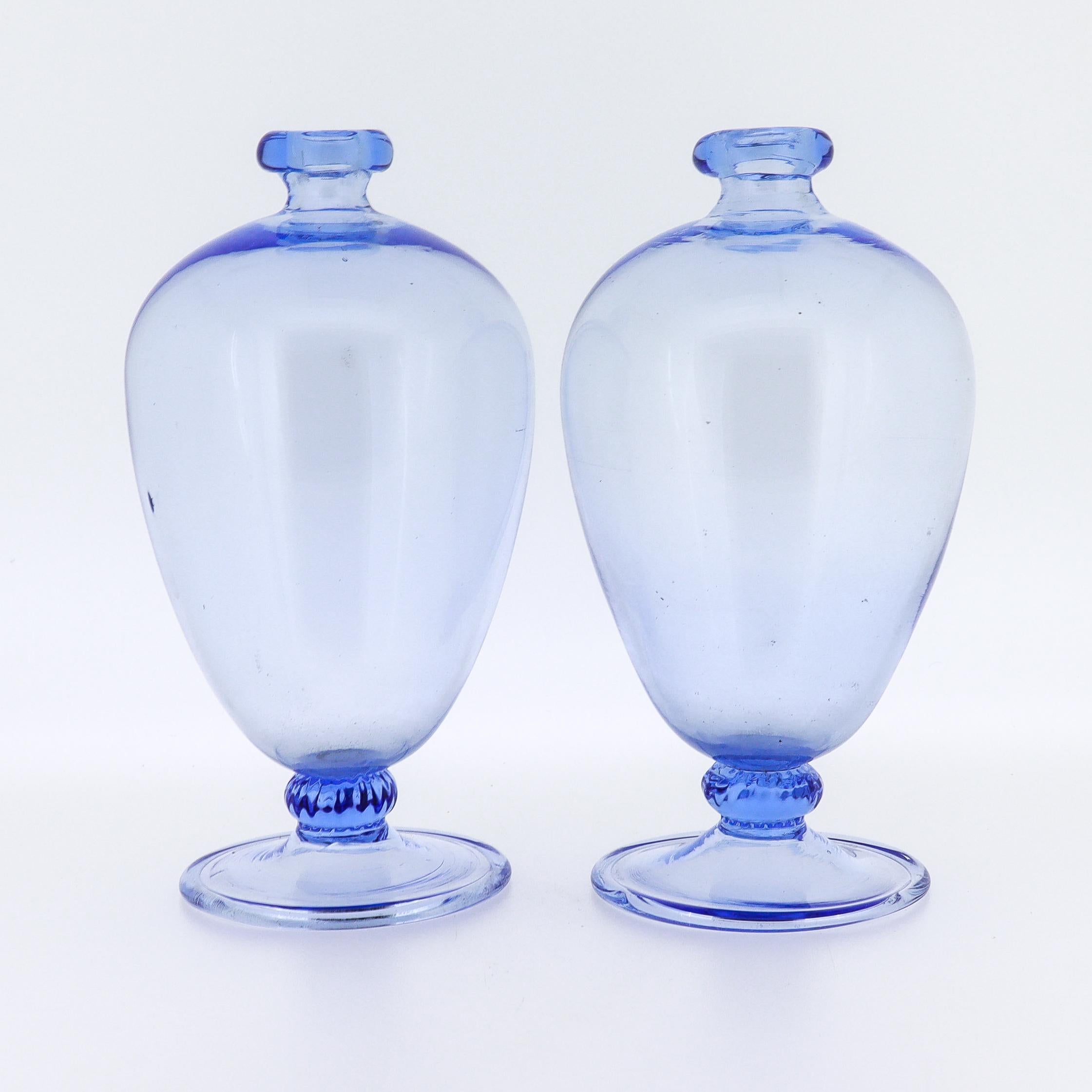Vittorio Zecchin / MVM Cappellin Murano Glass Miniature Blue Veronese Vases Pair For Sale 1