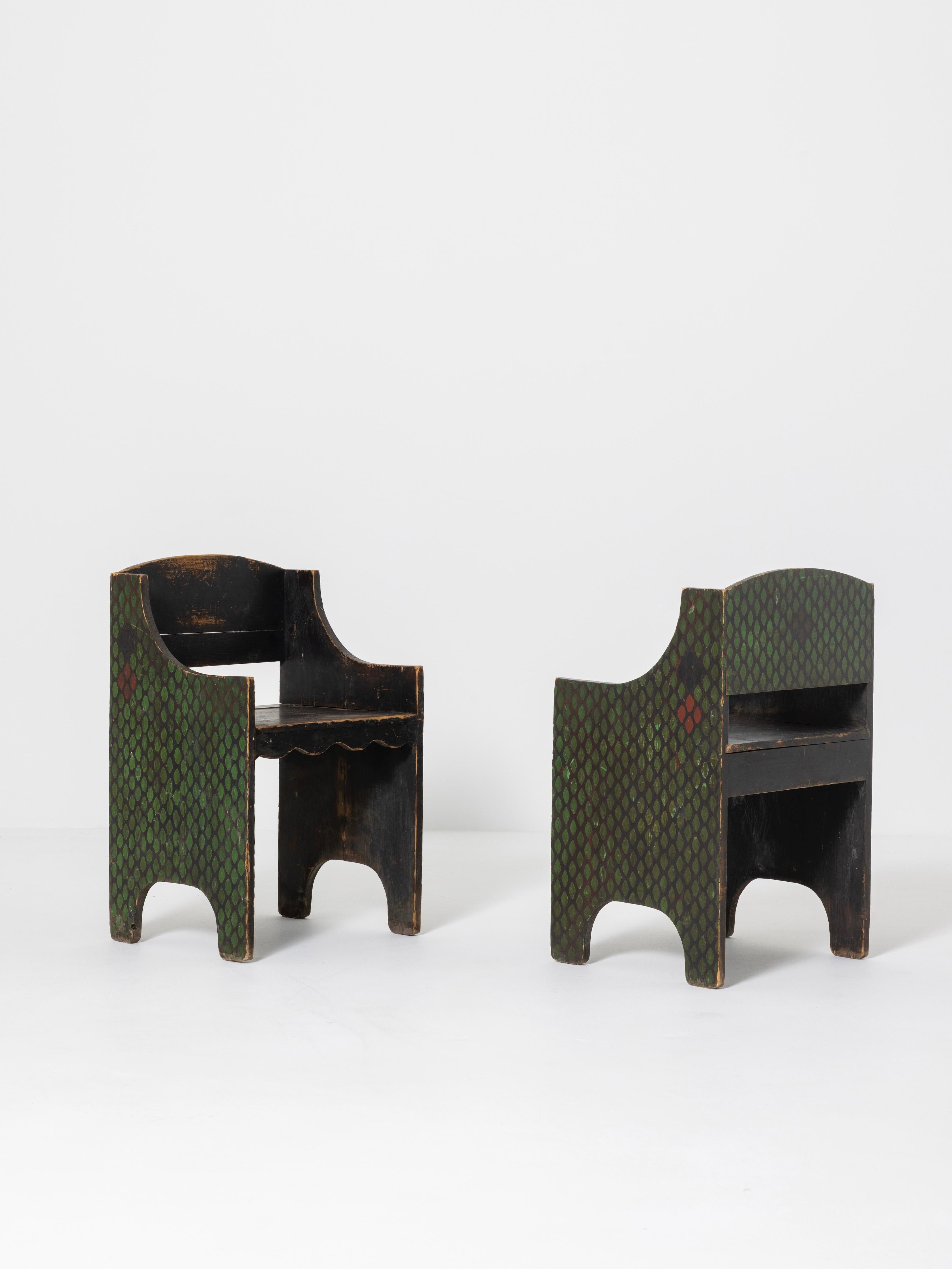 Arts and Crafts Vittorio Zecchin Pair of Armchairs from Early 1920s, Italy For Sale