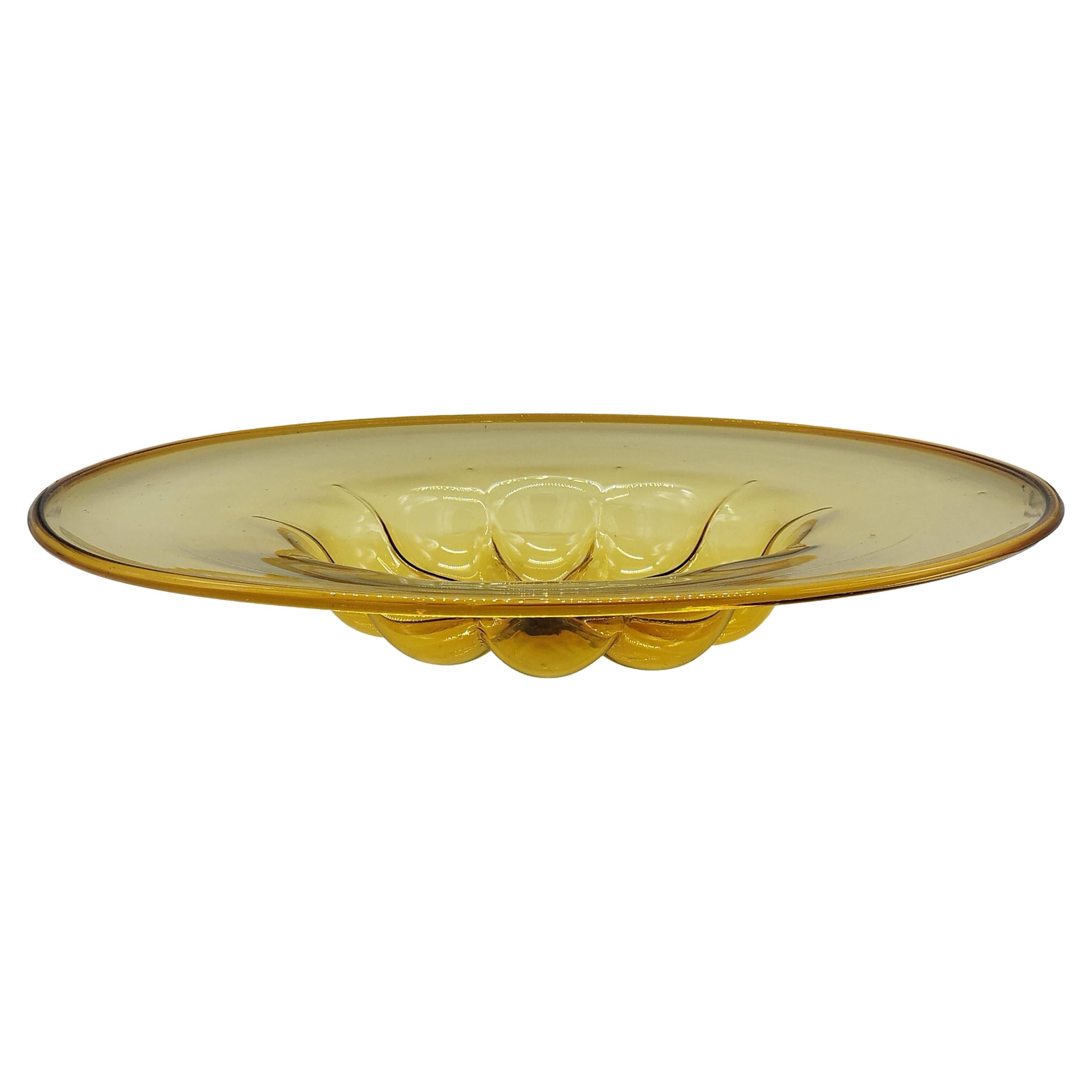 Vittorio Zecchin Yellow Murano Glass Centerpiece Dish, Italy 1940s For Sale