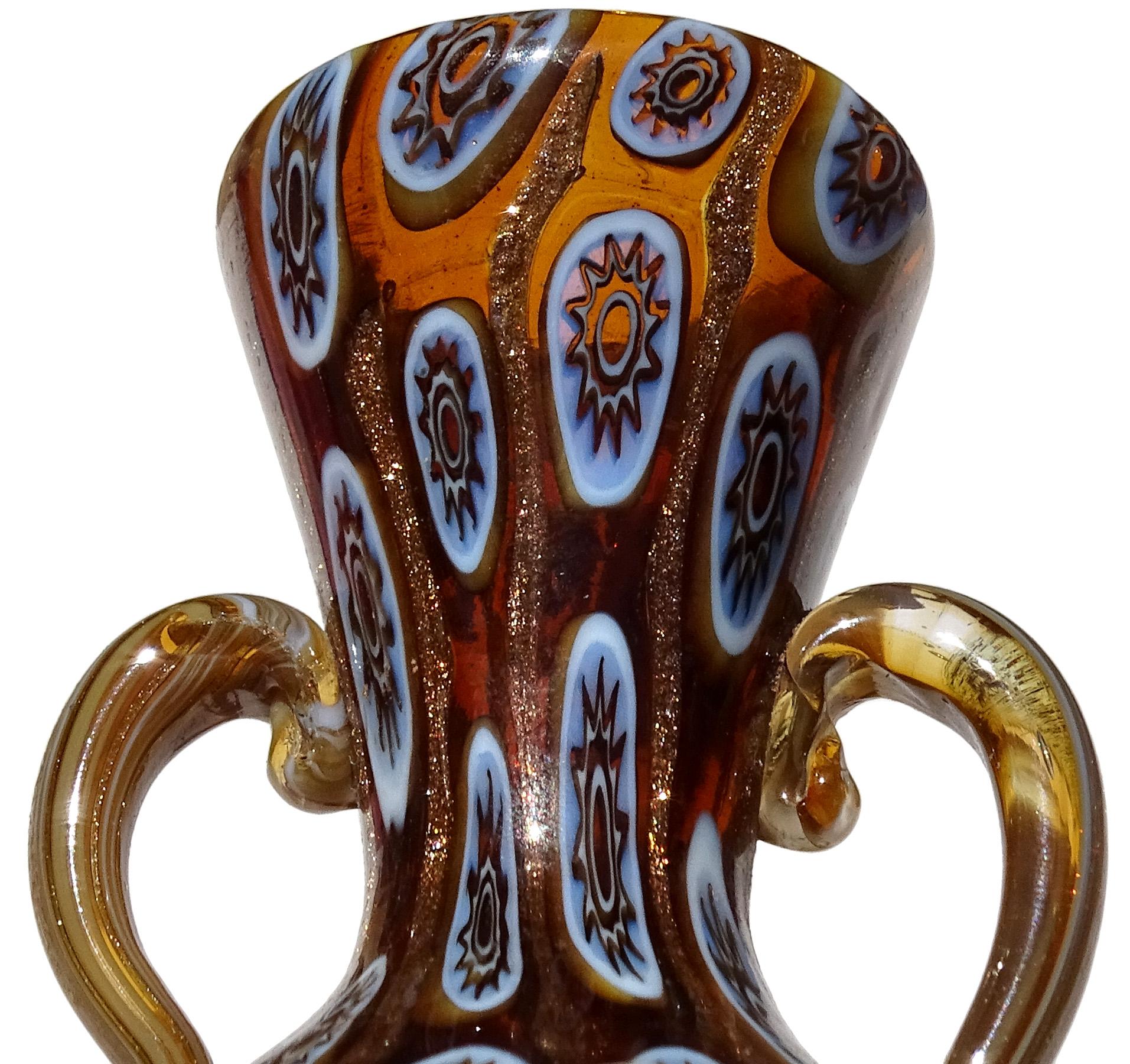 Art Nouveau Vittorio Zuffi Murano Millefiori Flowers Antique Italian Art Glass Cabinet Vase For Sale