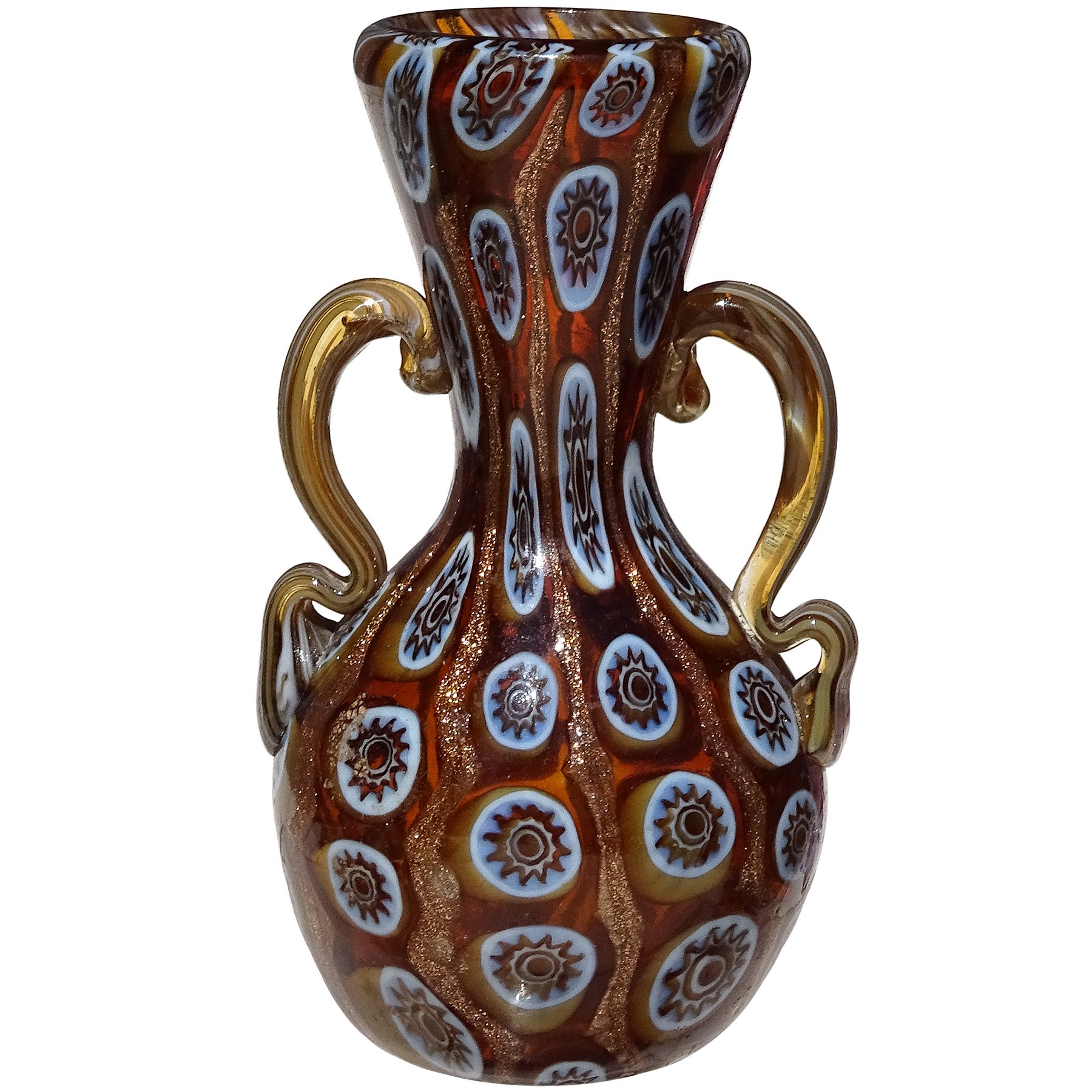 Vittorio Zuffi Murano Millefiori Flowers Antique Italian Art Glass Cabinet Vase For Sale
