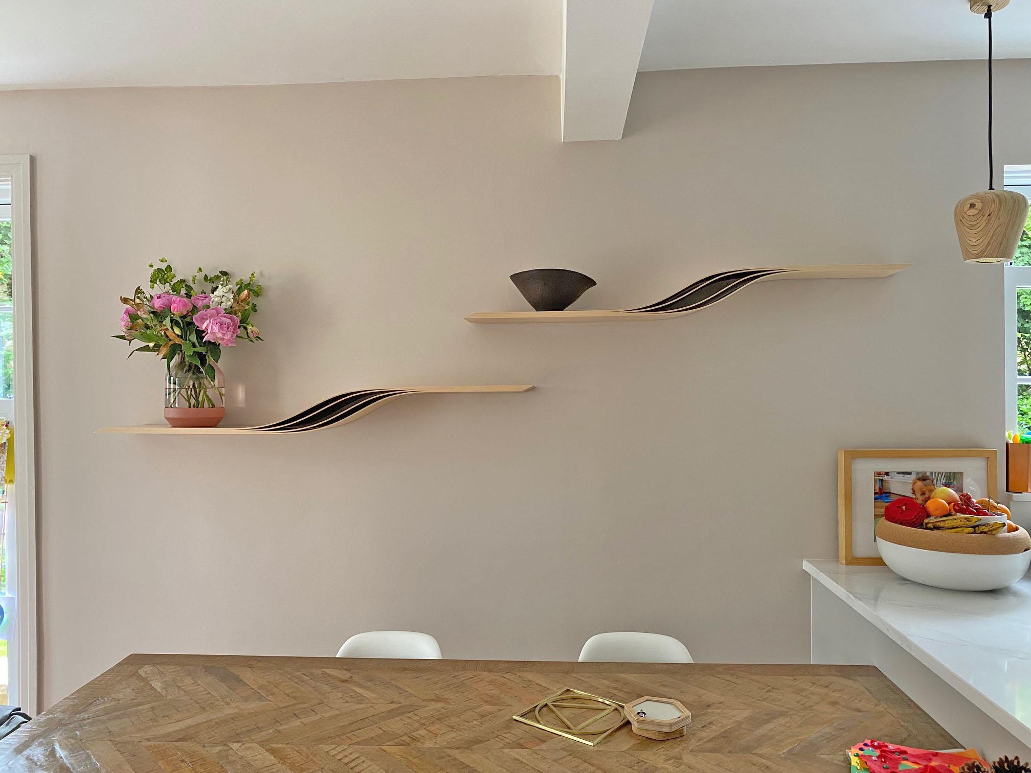European Vitulus Sculptural, Hand Carved, Floating Shelf in Maple Wood by David Tragen For Sale