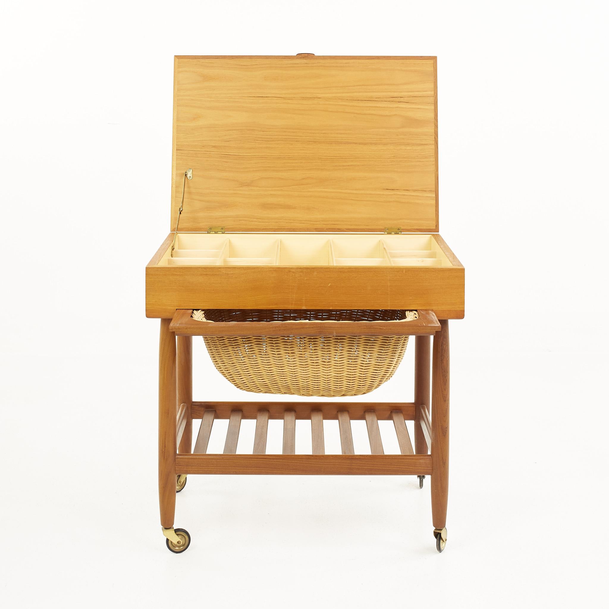 Vitzé Mid-Century Teak Sewing Table with Basket 4