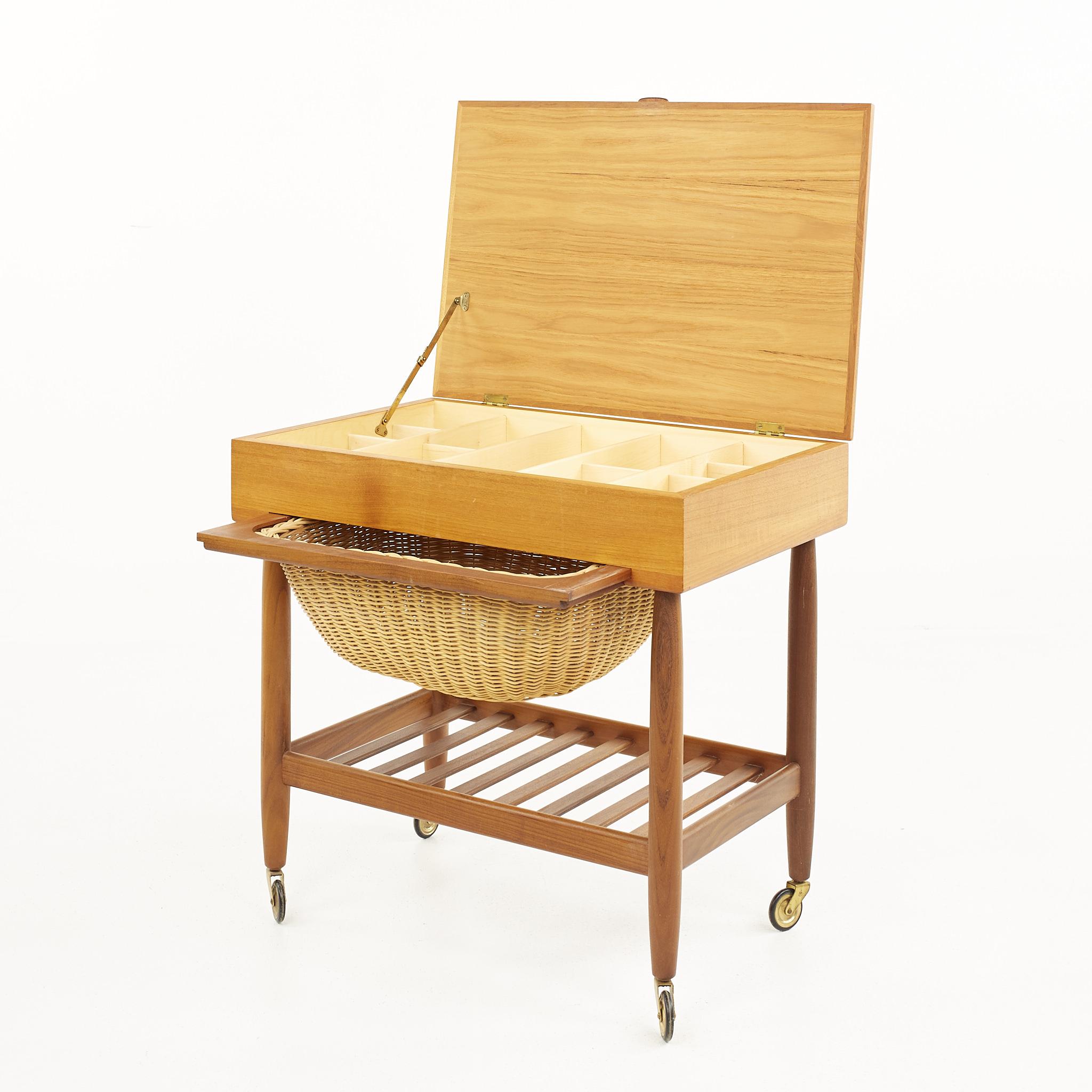 Vitzé Mid-Century Teak Sewing Table with Basket 5