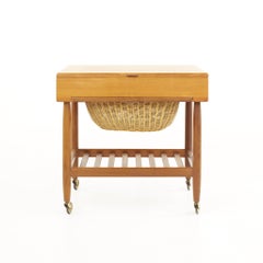 Vitzé Mid-Century Teak Sewing Table with Basket