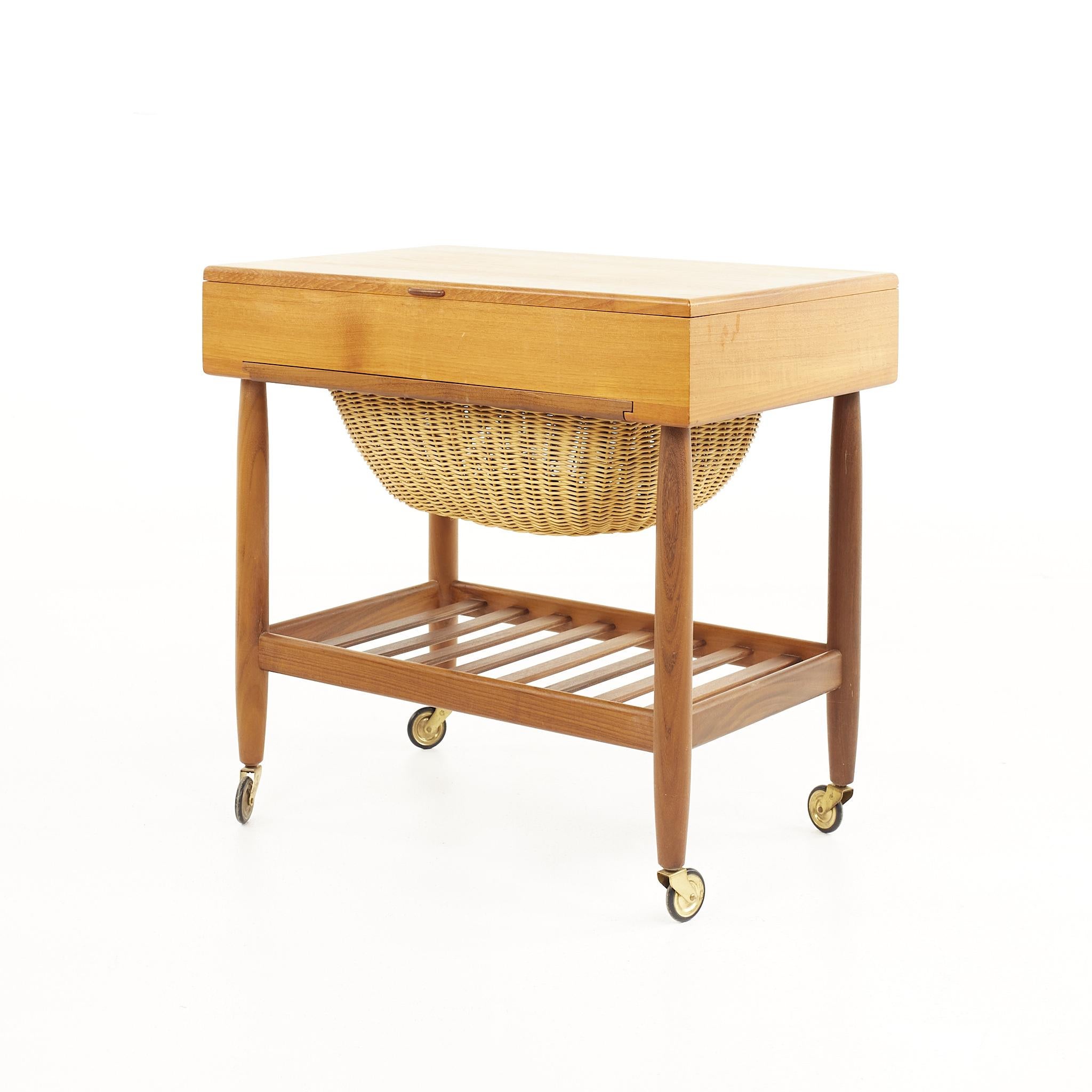 Mid-Century Modern Vitzé Mid-Century Teak Sewing Table with Basket