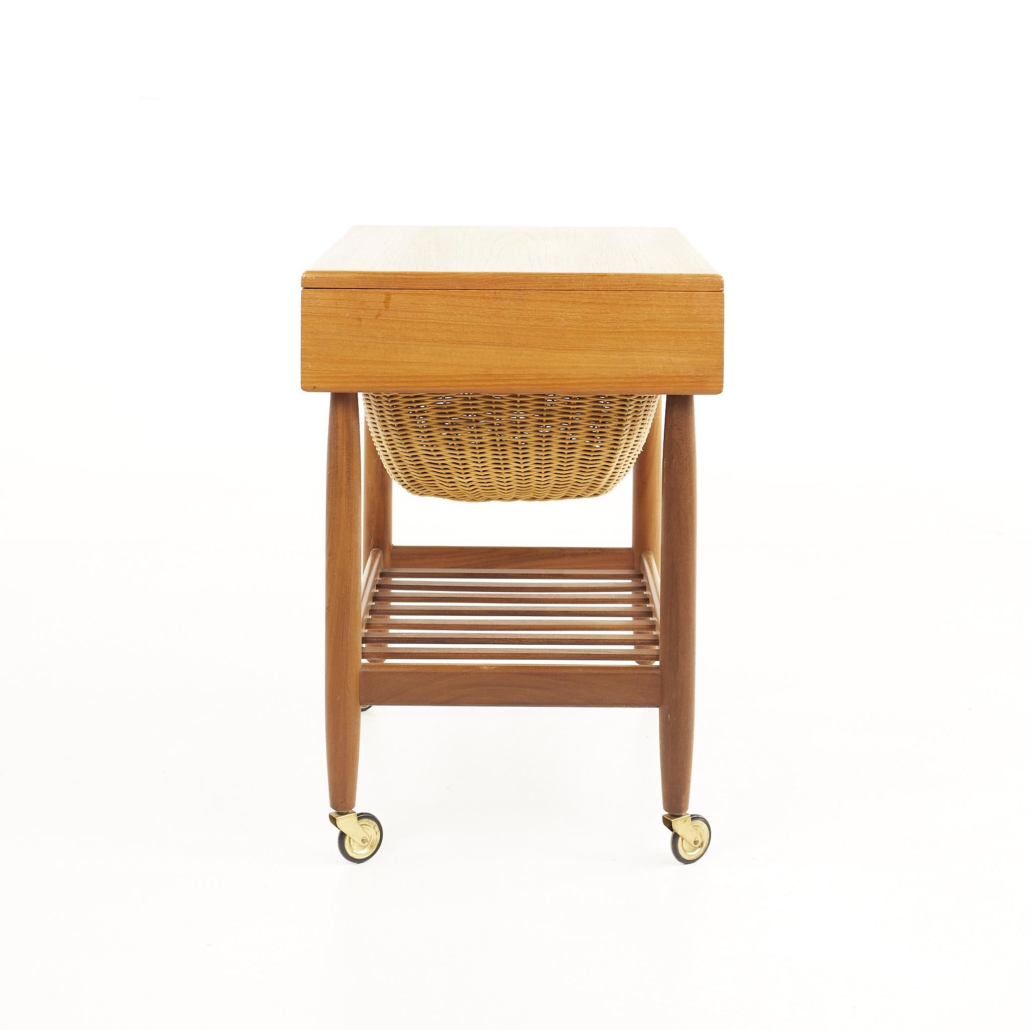 Danish Vitzé Mid-Century Teak Sewing Table with Basket