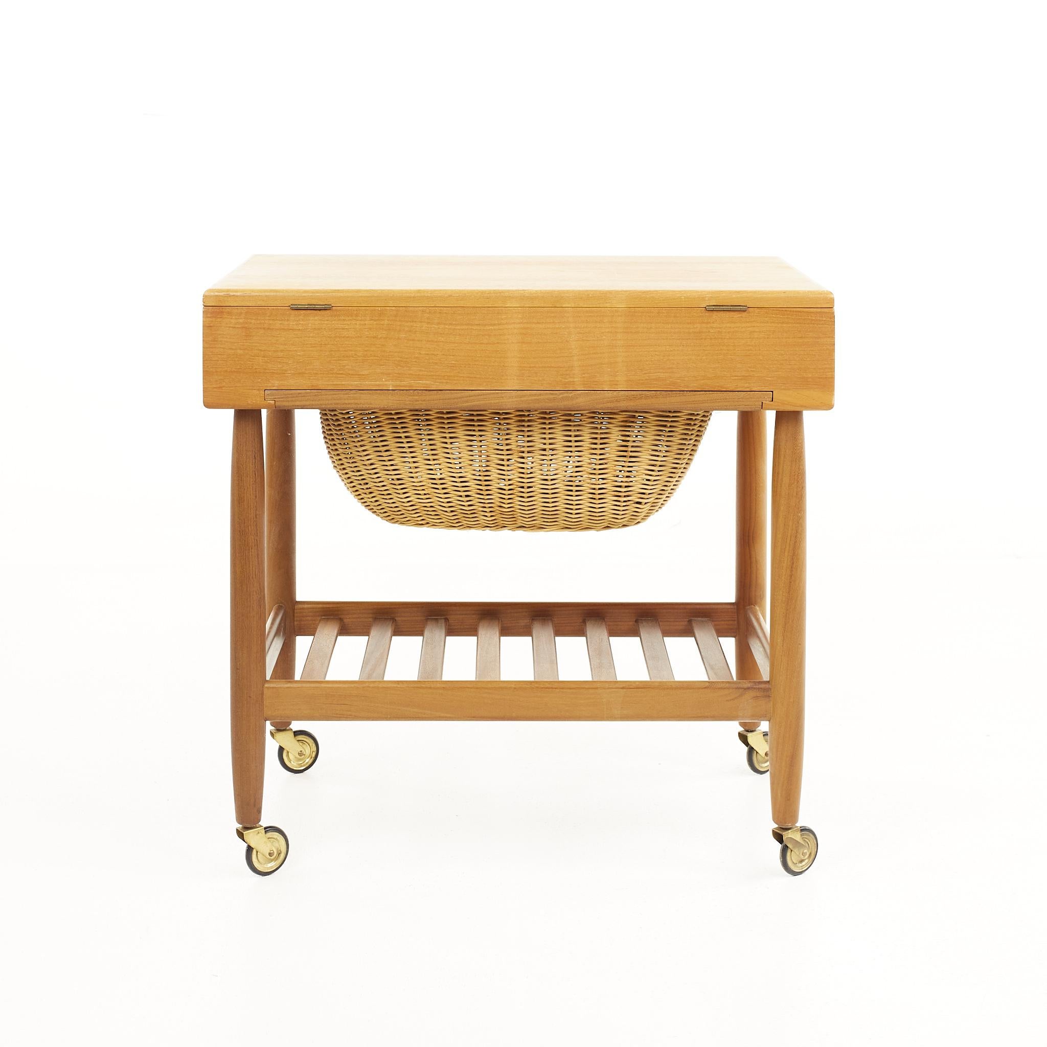 Vitzé Mid-Century Teak Sewing Table with Basket In Good Condition In Countryside, IL