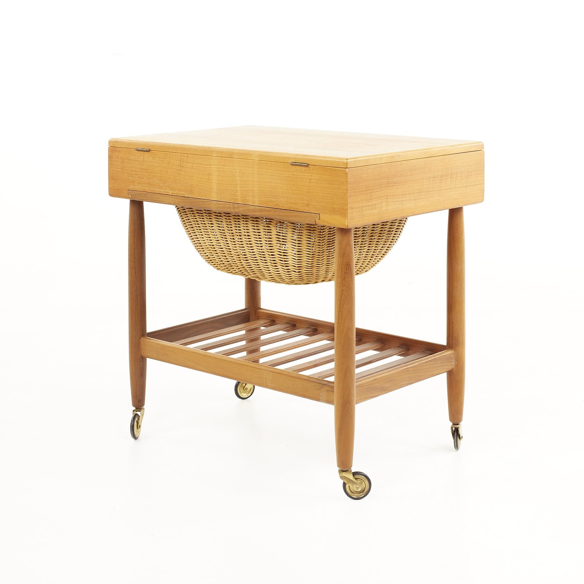 Late 20th Century Vitzé Mid-Century Teak Sewing Table with Basket