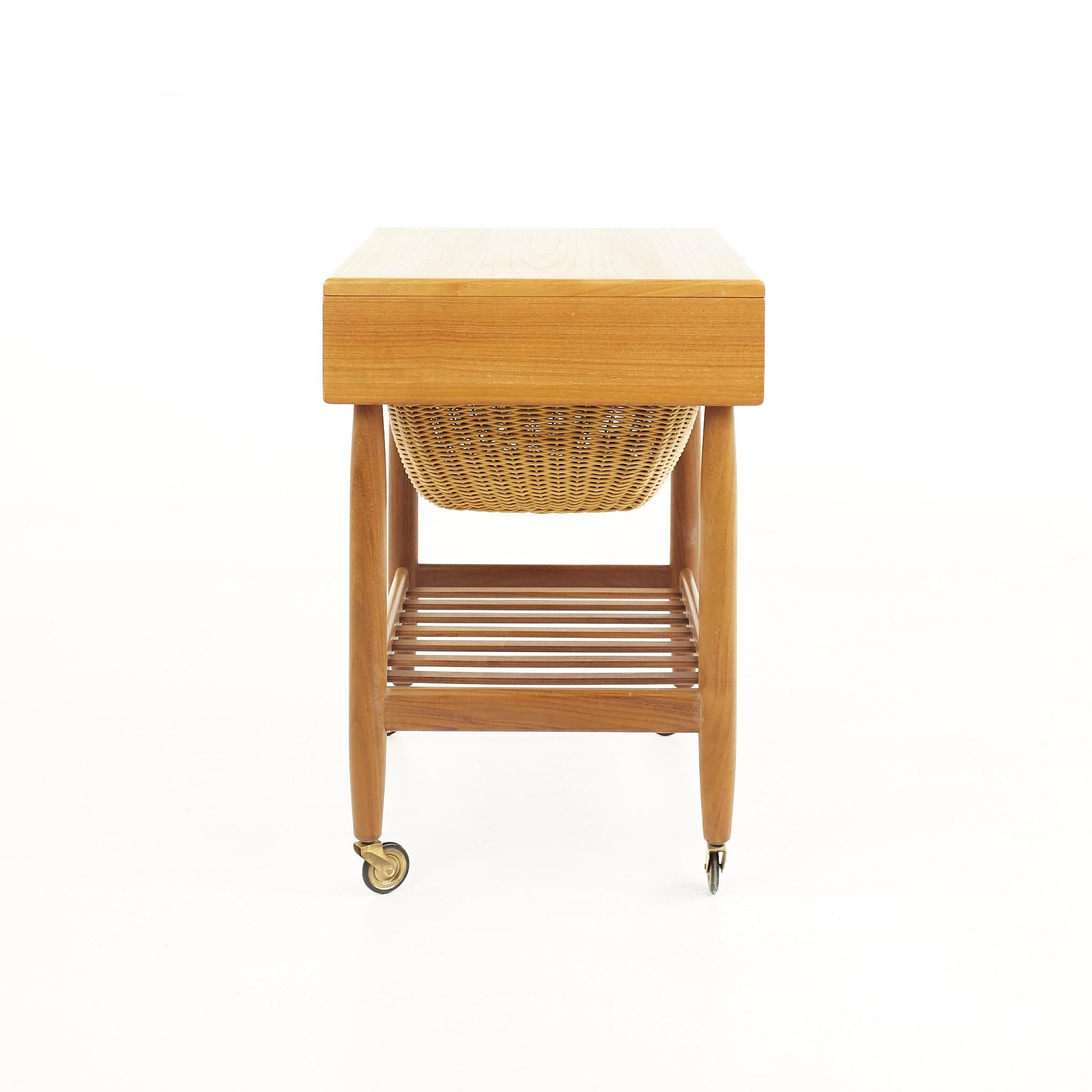 Vitzé Mid-Century Teak Sewing Table with Basket 1