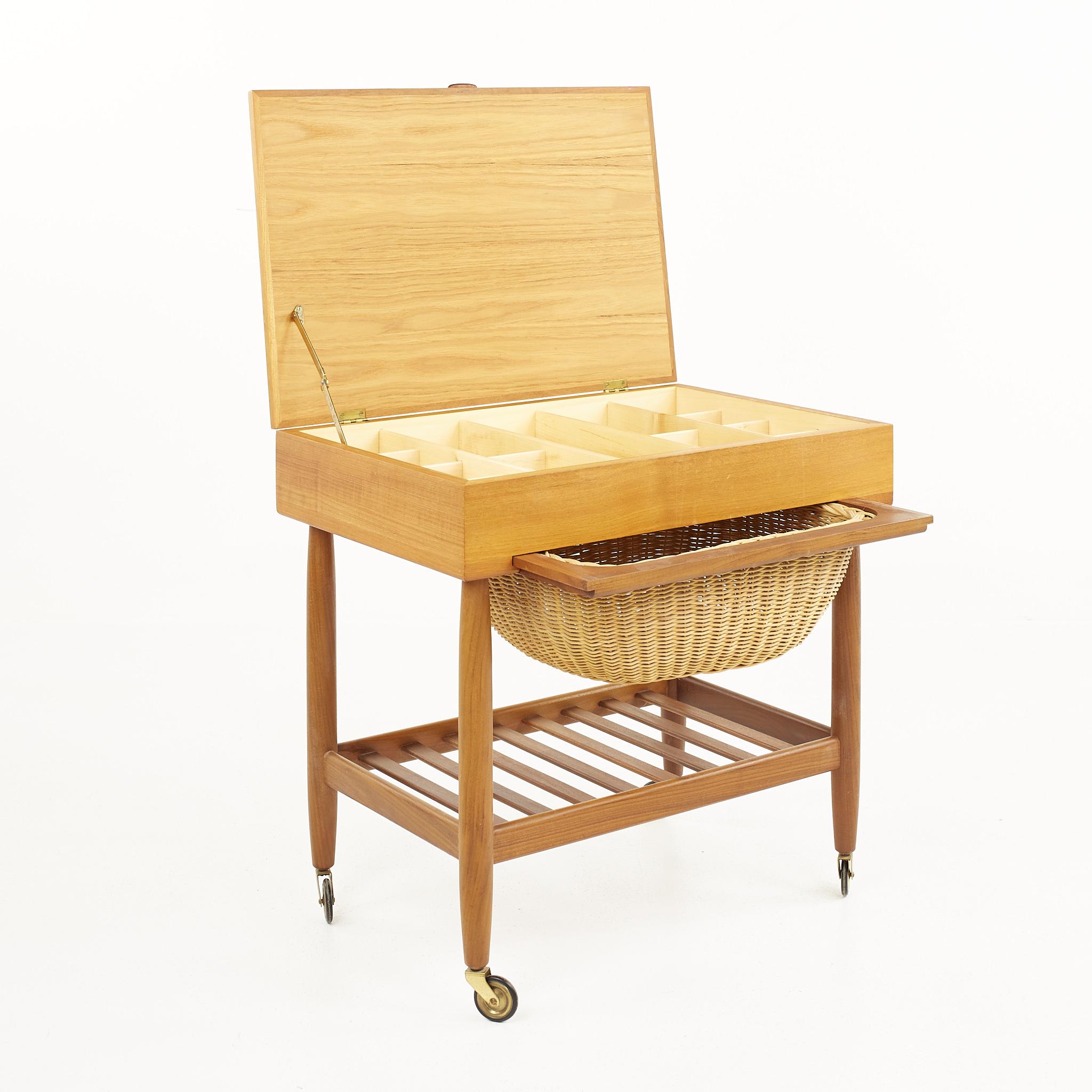 Vitzé Mid-Century Teak Sewing Table with Basket 3