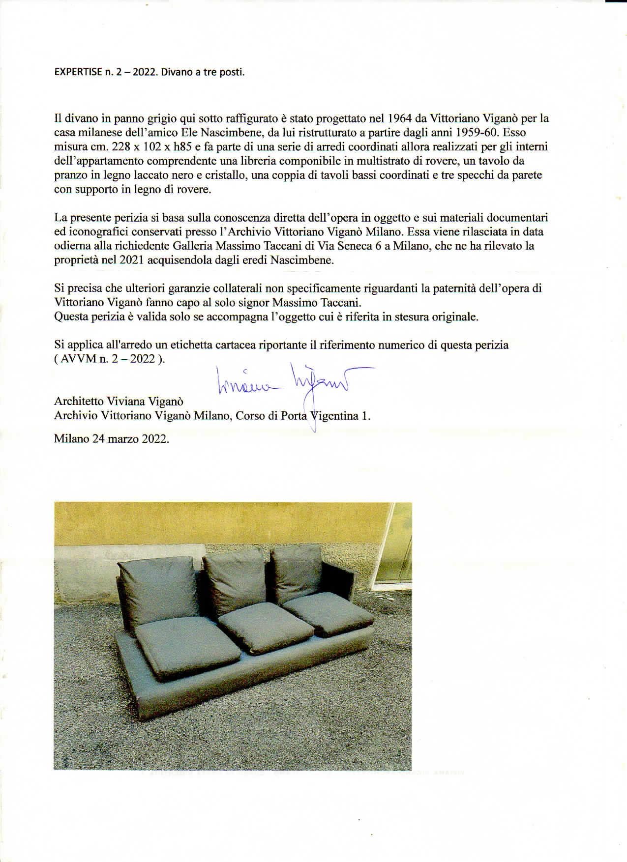 Viuttoriano Vigano' Three Seater Sofa with Authentic, Italy 1968 For Sale 2