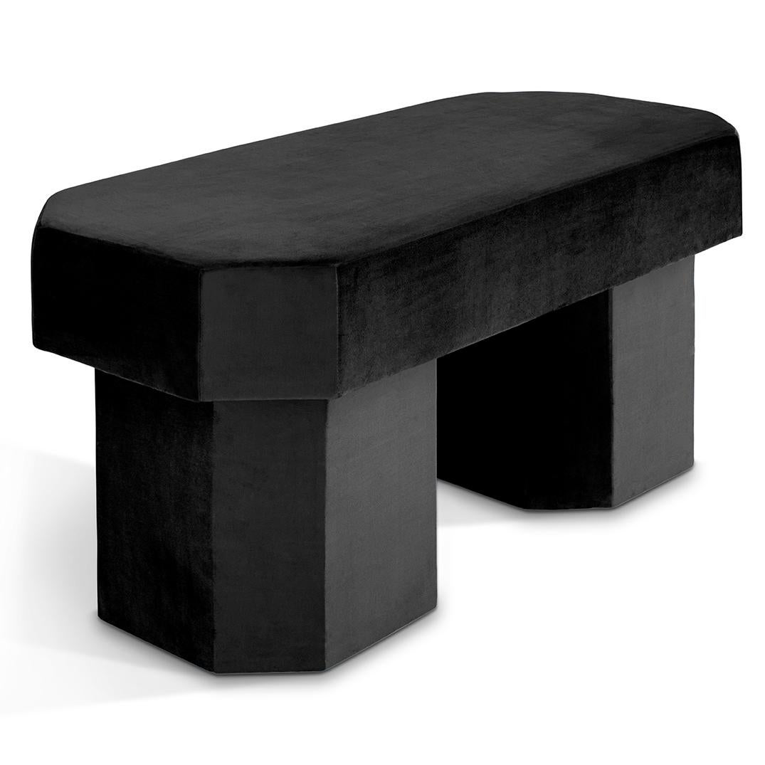 Viva Black Bench by Houtique
Dimensions: D 100 x W 45 x H 48 cm
Materials: Velvet, Upholstery, Wood
Also available in different colours. Please contact us.

VIVA BENCH.
Designed by Carolina Mico. Made in Spain.
Upholstered bench in flame-retardant