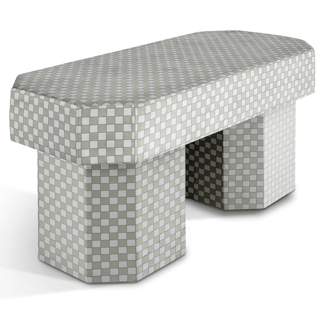 Viva Checkerboard Beige and White Bench by Houtique
Dimensions: D 100 x W 45 x H 48 cm
Materials: Velvet, Upholstery, Wood
Also available in different colours. Please contact us.

VIVA BENCH.
Designed by Carolina Mico. Made in Spain.
Upholstered