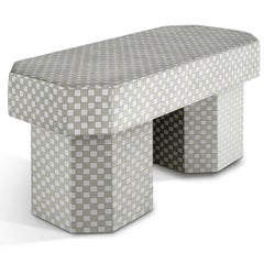 Viva Checkerboard Beige and White Sculptural Velvet Bench by Houtique
