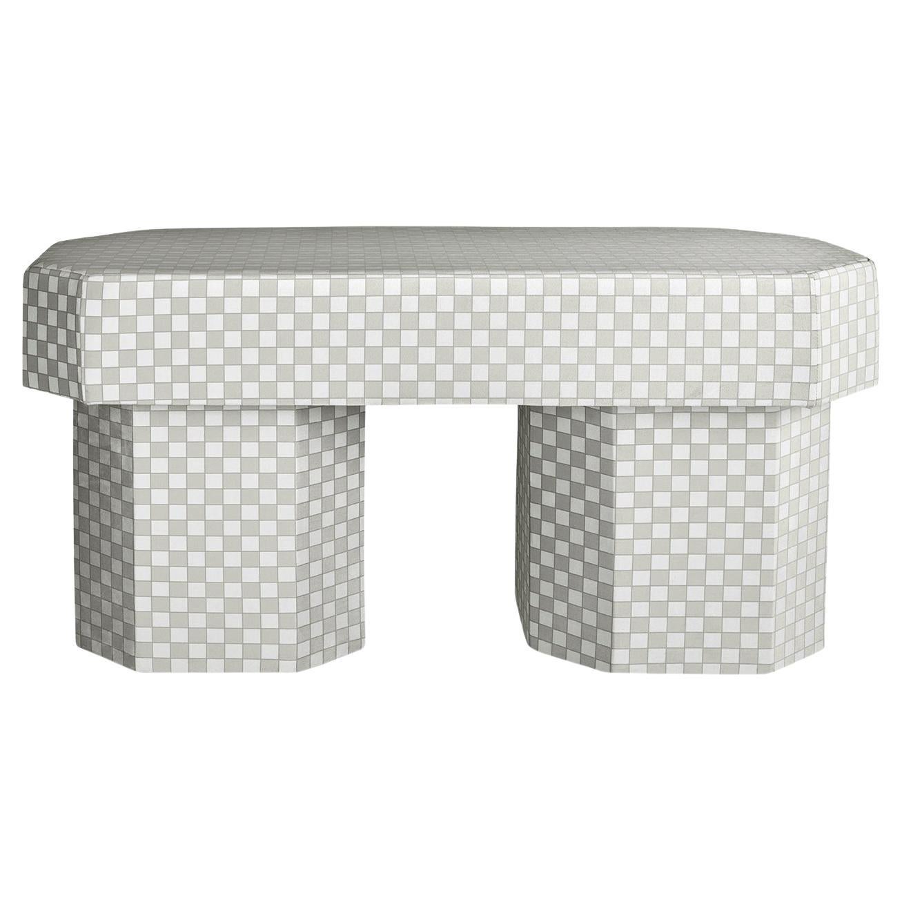 Viva Checkerboard Beige and White Bench by Houtique For Sale