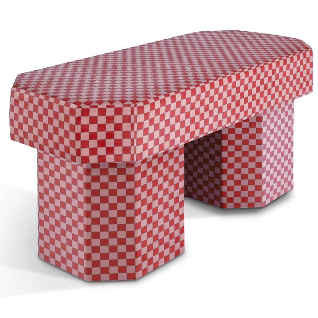Viva Checkerboard Red and Pink Bench by Houtique
Dimensions: D 100 x W 45 x H 48 cm
Materials: Velvet, Upholstery, Wood
Also available in different colours. Please contact us.

VIVA BENCH.
Designed by Carolina Mico. Made in Spain.
Upholstered bench