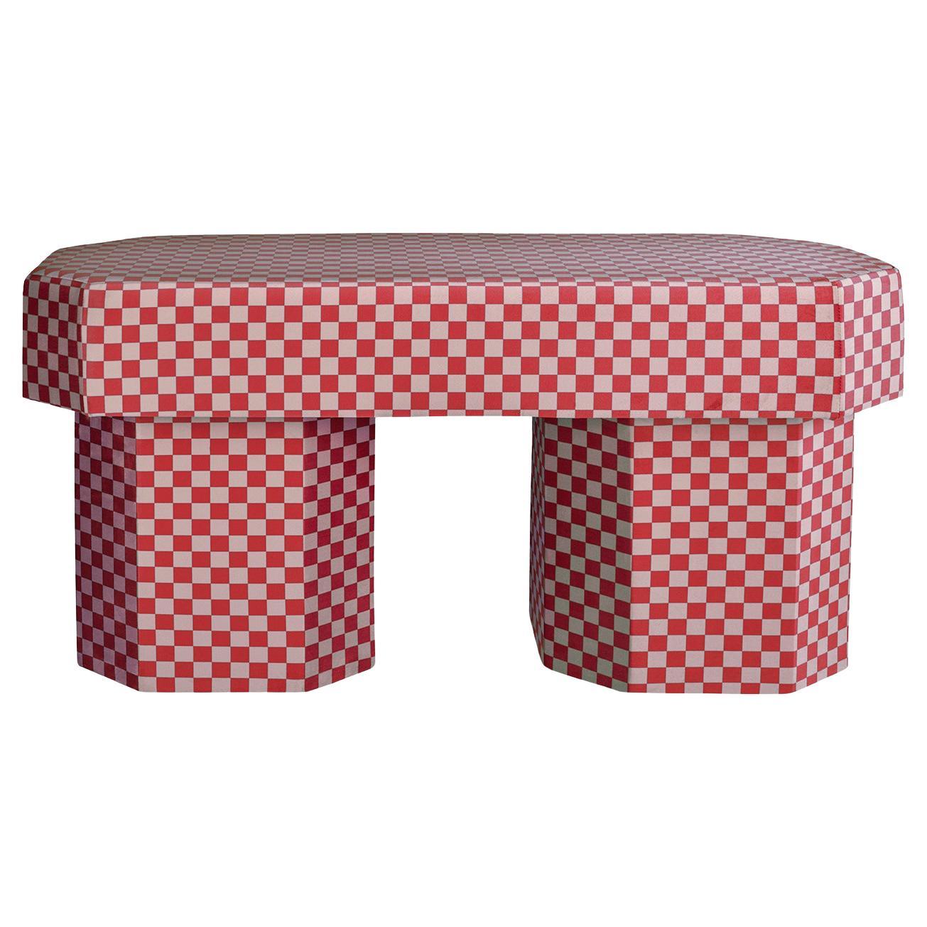 Viva Checkerboard Red and Pink Bench by Houtique For Sale