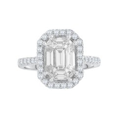 18 Karat White Gold Emerald Cut Brilliant Diamond Engagement Ring